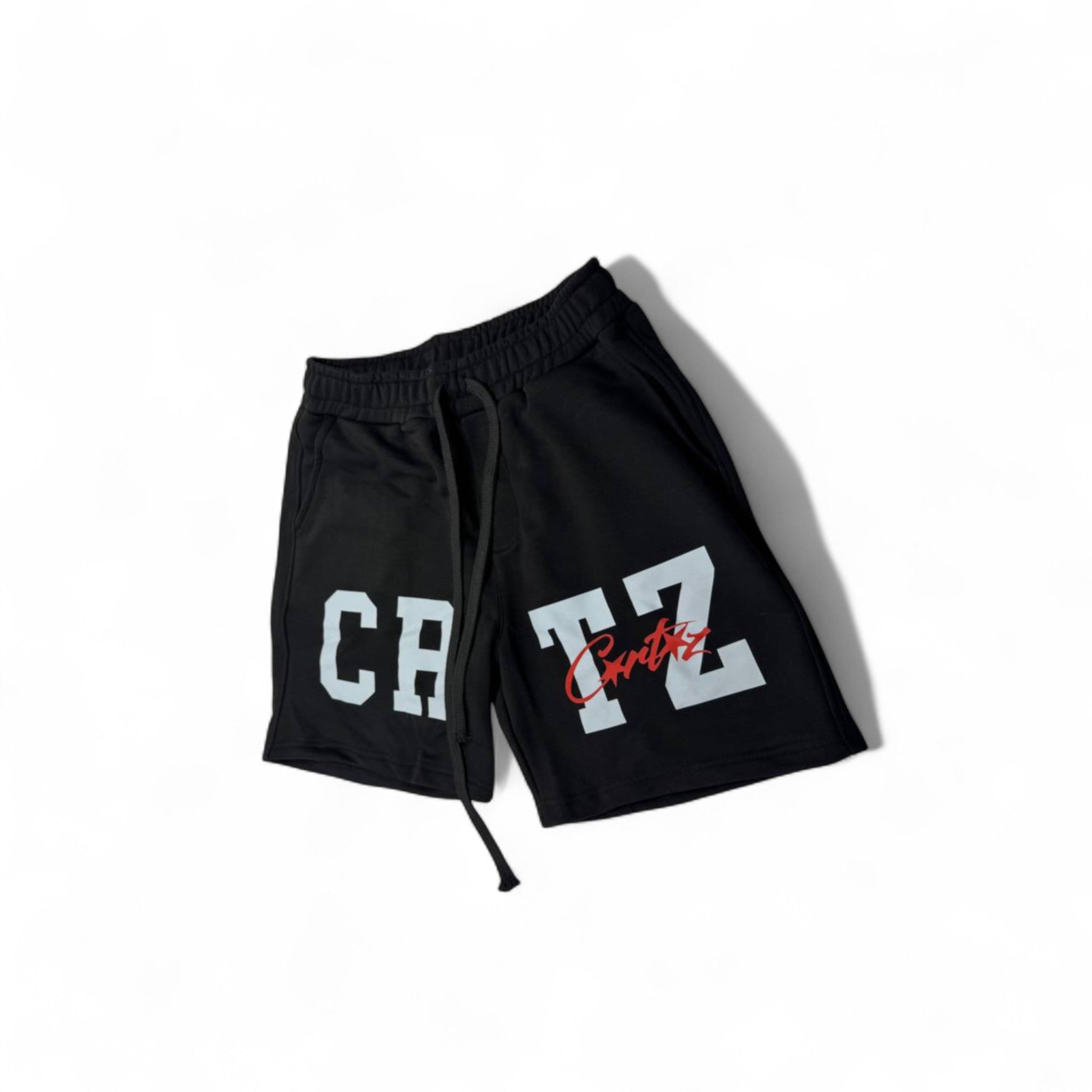 Corteiz CRTZ Logo Shorts – Black & Red Detail