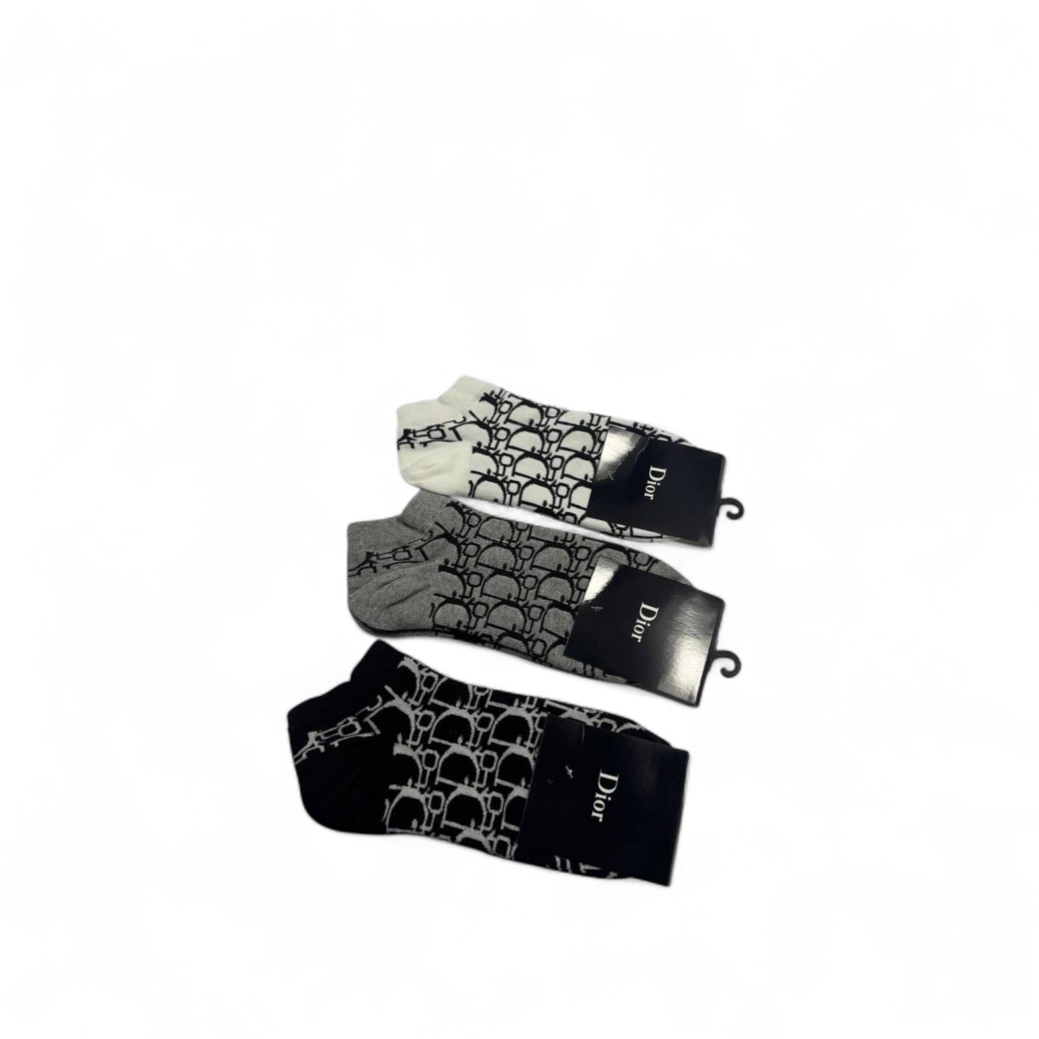 Dior Monogram Ankle Socks – 3-Pair Luxury Set