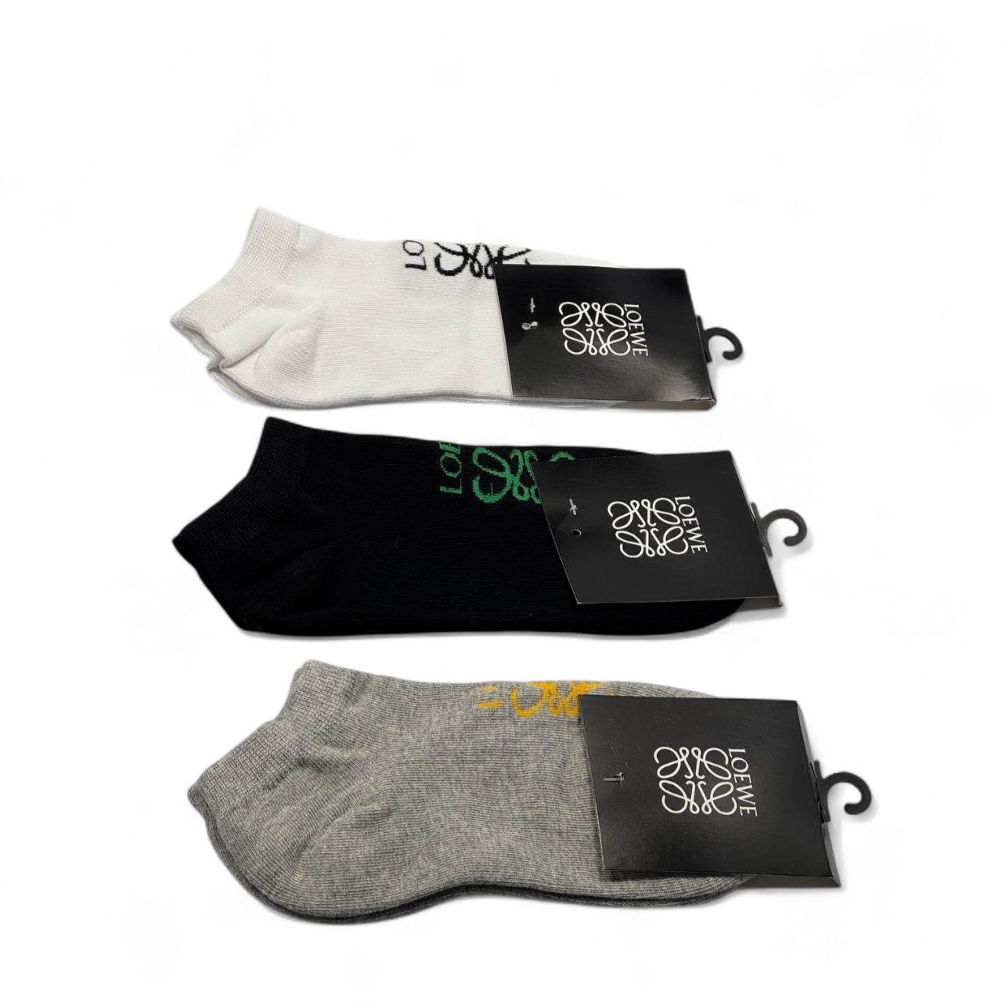 Loewe Ankle Socks – 3-Pack Set (White, Black & Grey)