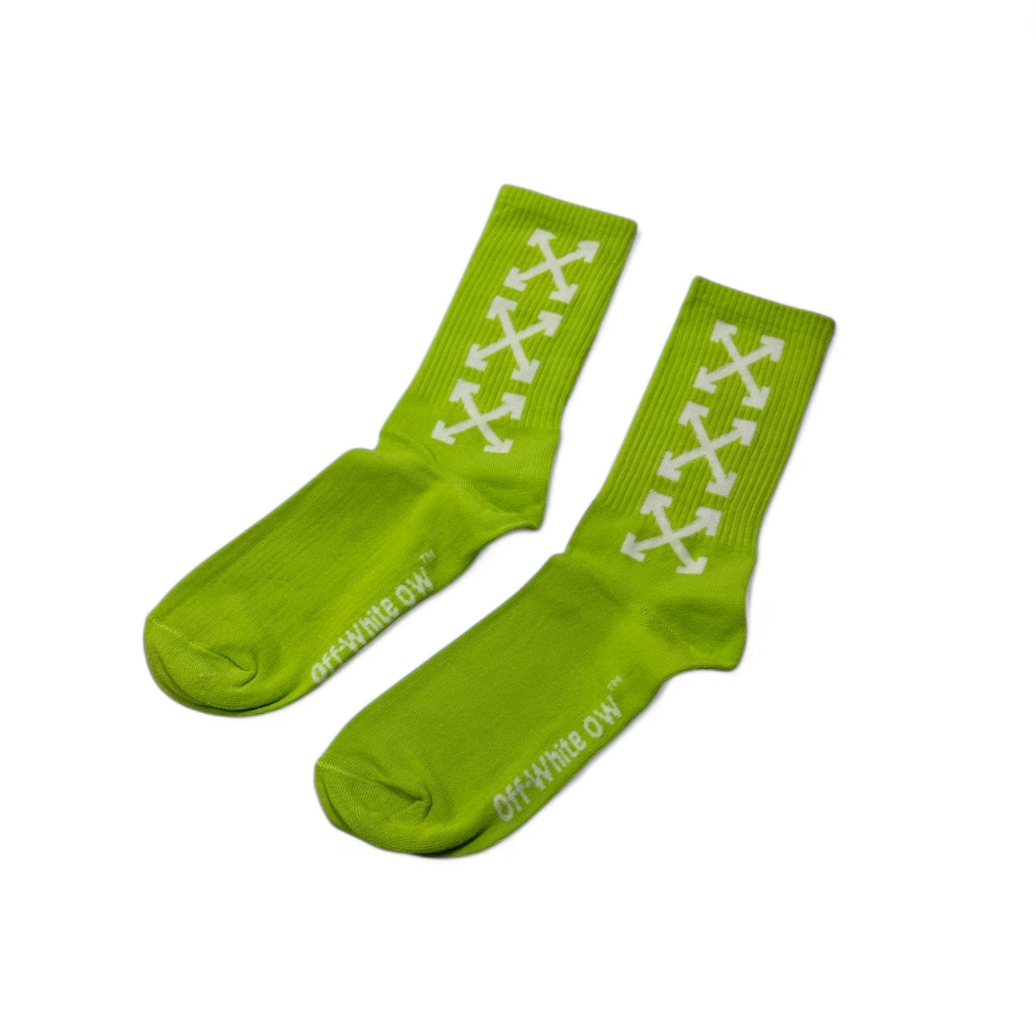 Off-White Style Arrow Logo Socks – Neon Green