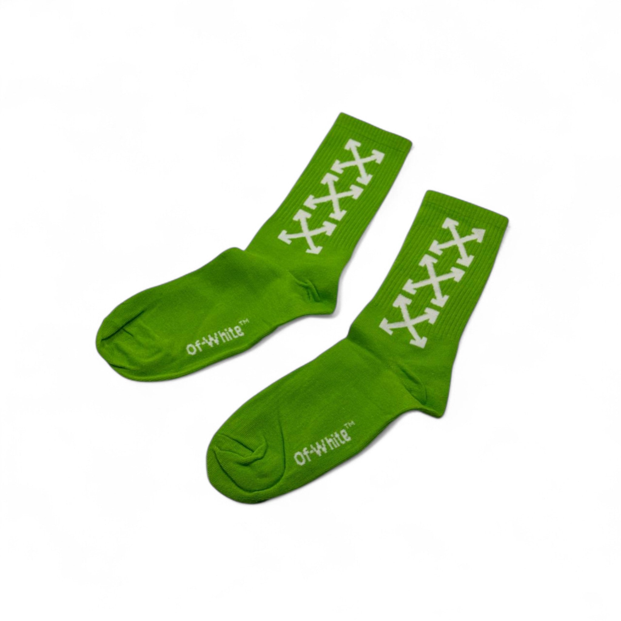 Off-White Style Arrow Logo Socks – Neon Green