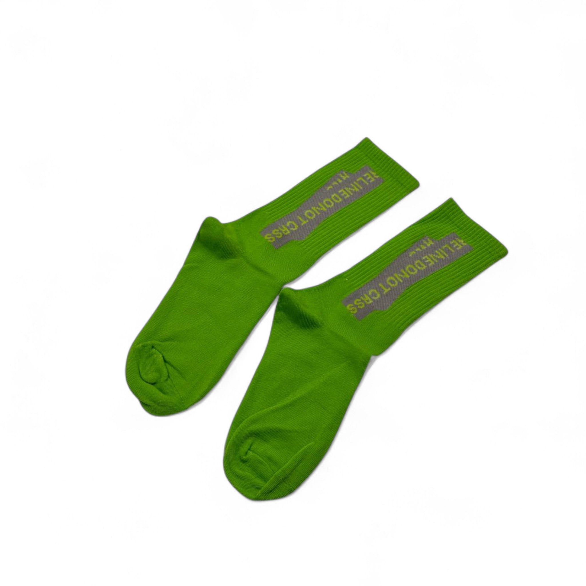 Off-White Style Arrow Logo Socks – Neon Green