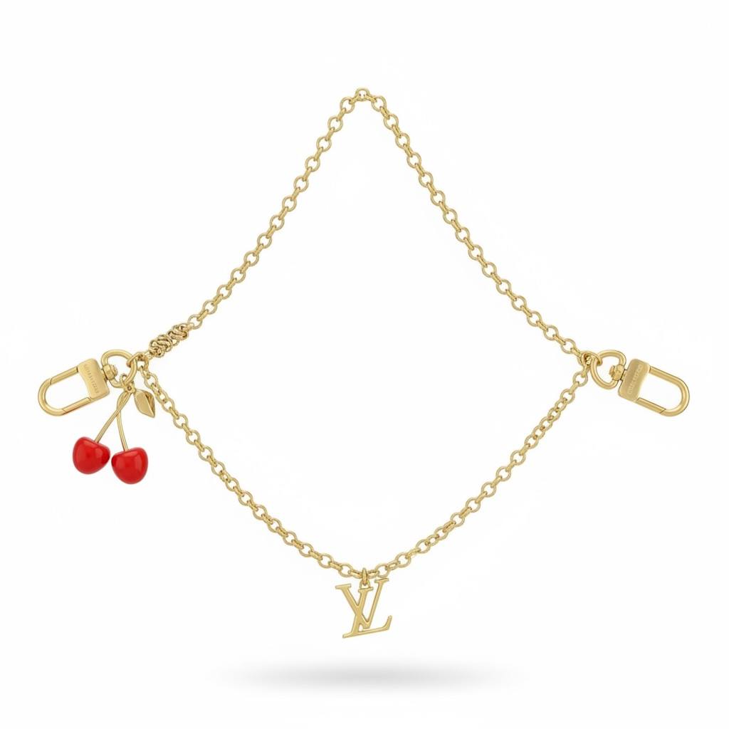 Louis Vuitton Gold Chain Bag Charm with Cherry Detail 🍒✨