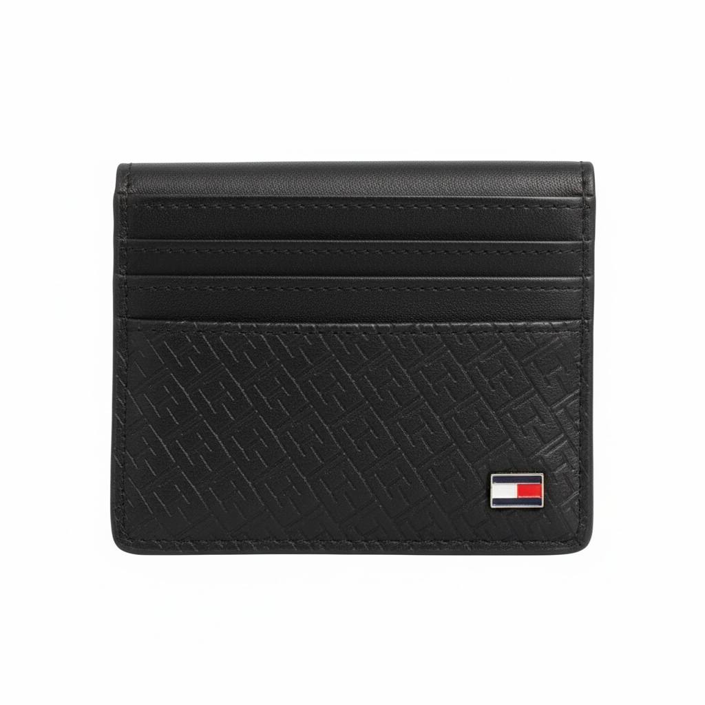 Tommy Hilfiger Embossed Leather Card Holder – Black 🖤✨