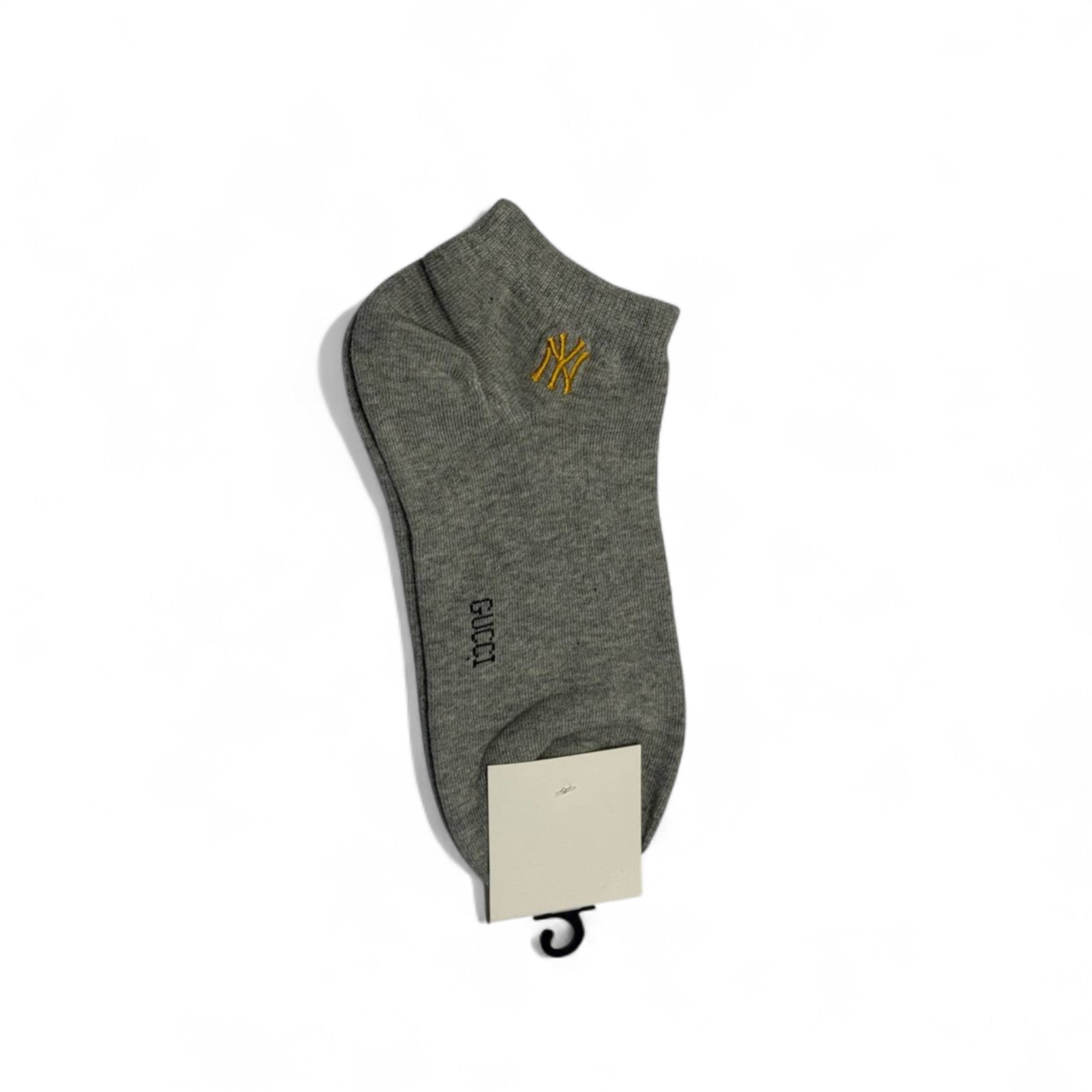 Gucci-Inspired Grey Ankle Sock 🩶 | Minimal Luxe with Yellow Logo