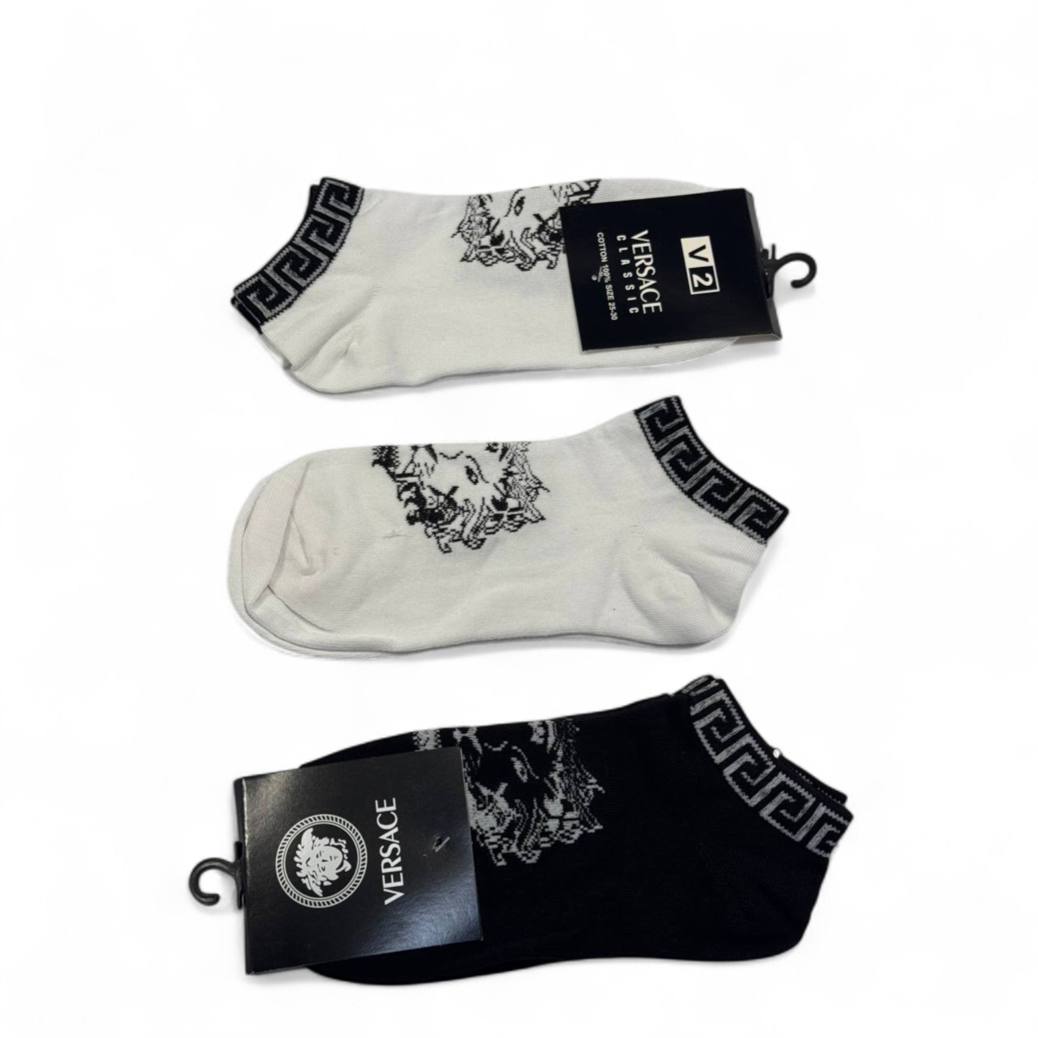 Versace-Inspired Medusa Socks 3 Pack ⚪⚫ | Bold Statement in Monochrome