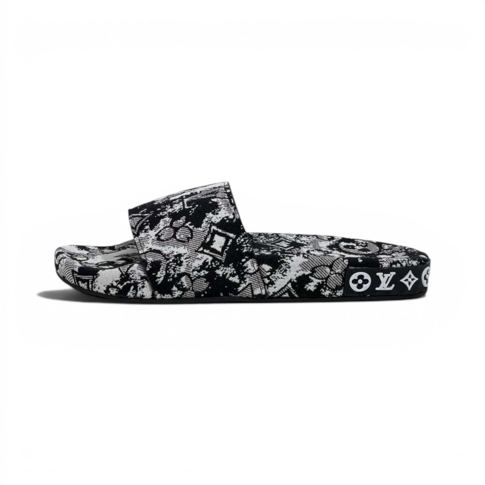 Louis Vuitton Monogram Black & White Slide Sandals – Luxury Designer Summer Slippers 🖤✨