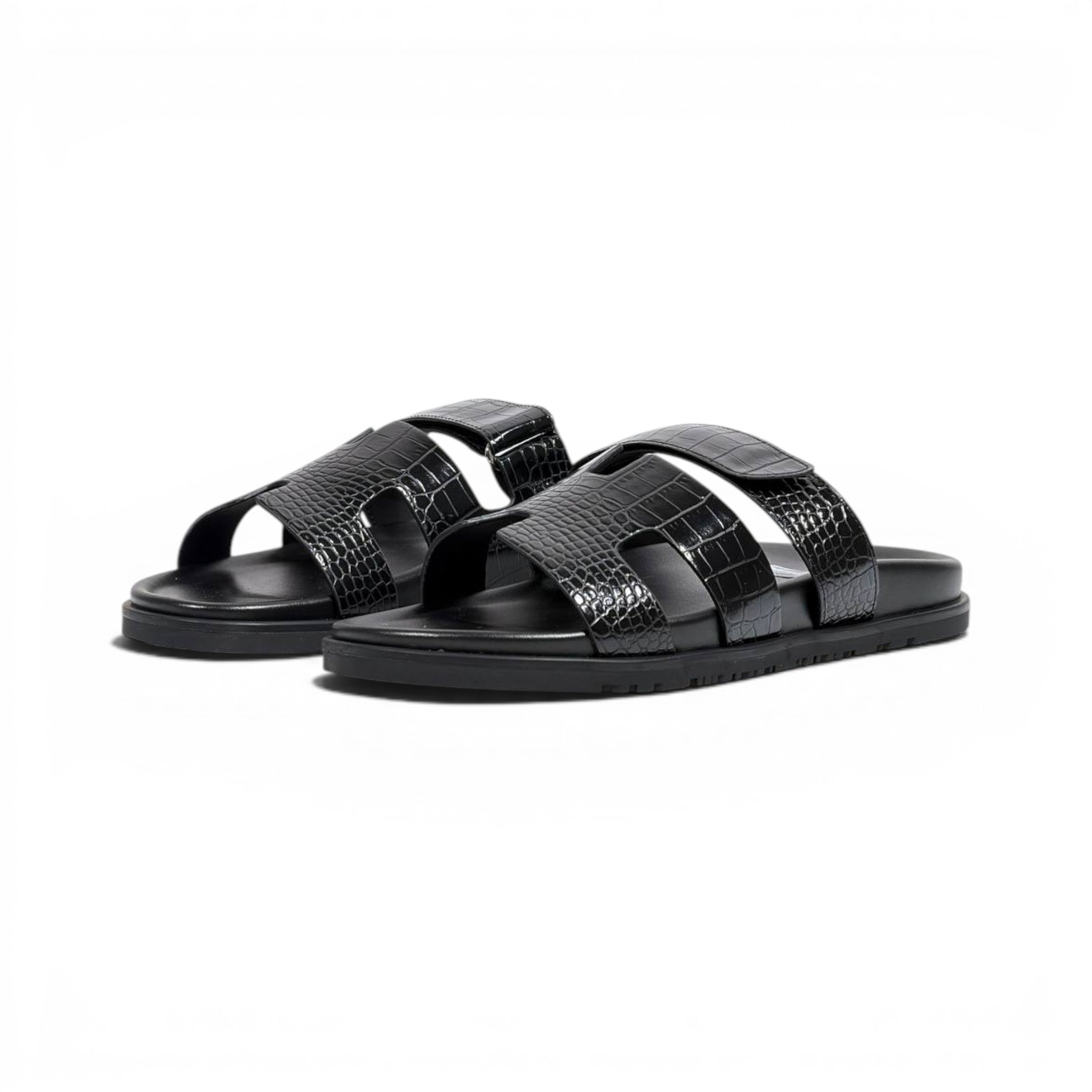 Hermès Black Crocodile Leather Slide Sandals – Luxury Designer Summer Slippers 🖤✨