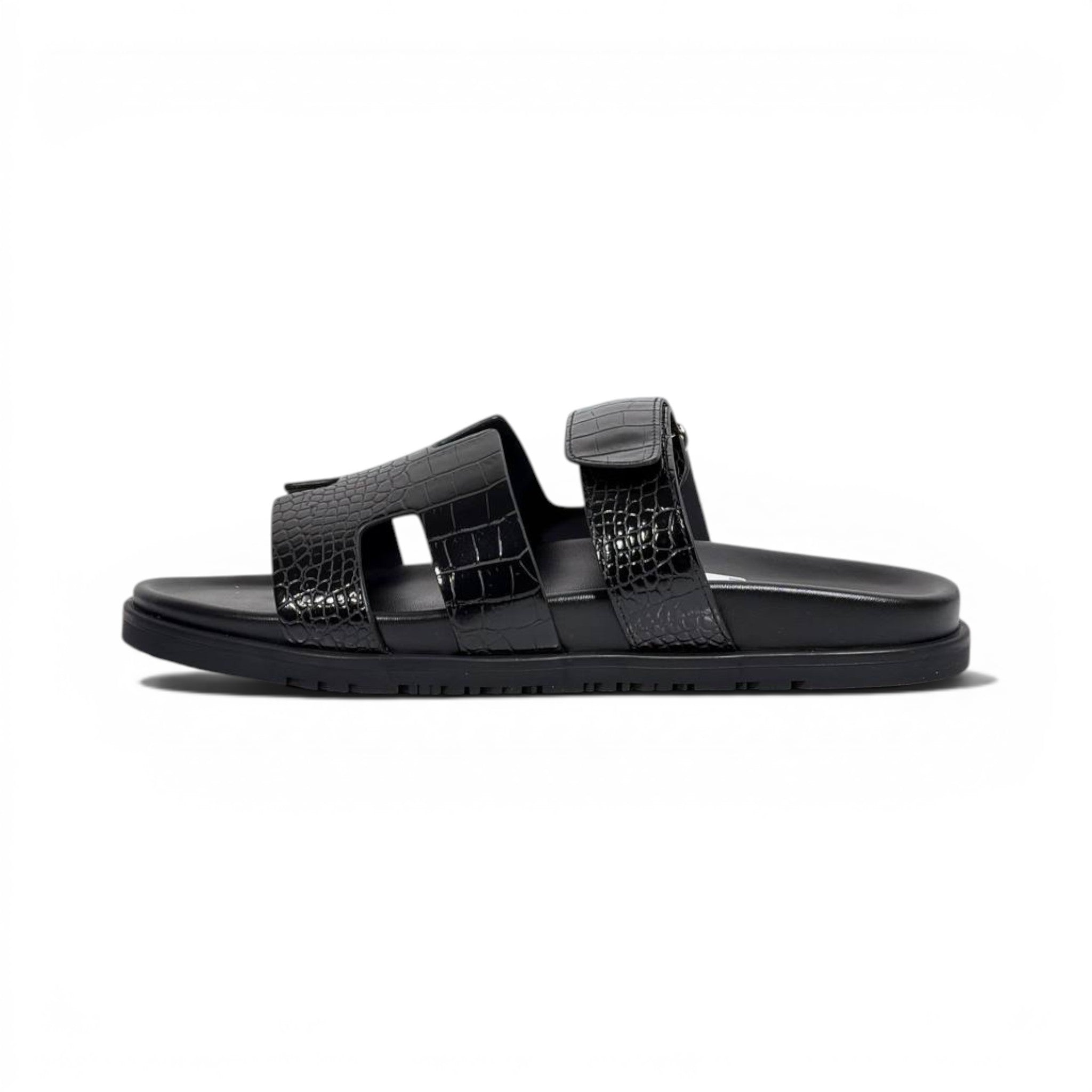 Hermès Black Crocodile Leather Slide Sandals – Luxury Designer Summer Slippers 🖤✨