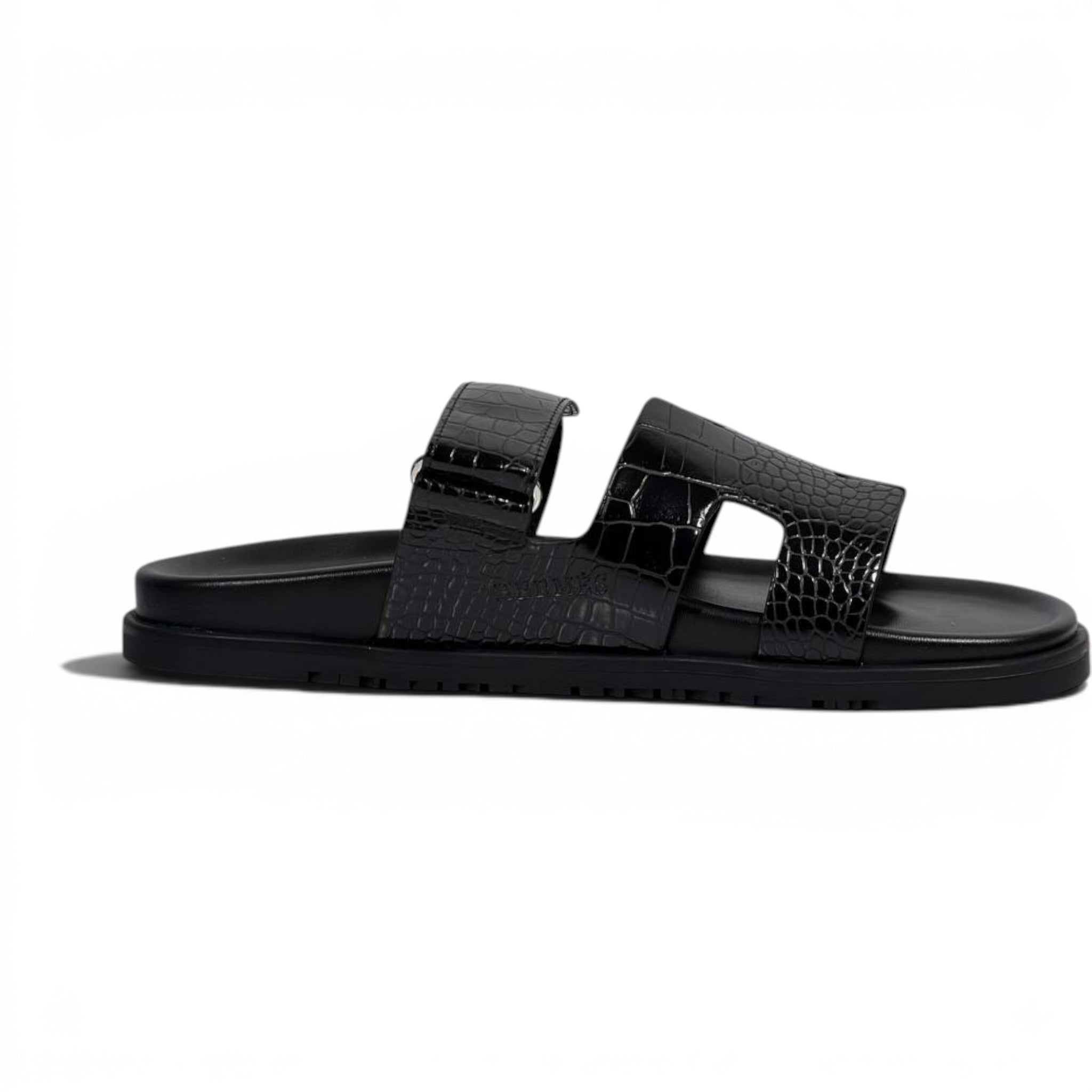 Hermès Black Crocodile Leather Slide Sandals – Luxury Designer Summer Slippers 🖤✨