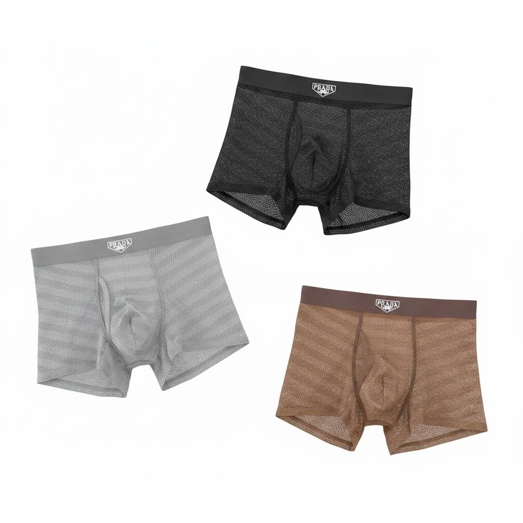 Prada Premium Mesh Boxer Briefs Set – Luxury Breathable Comfort Collection 🖤🤍🤎