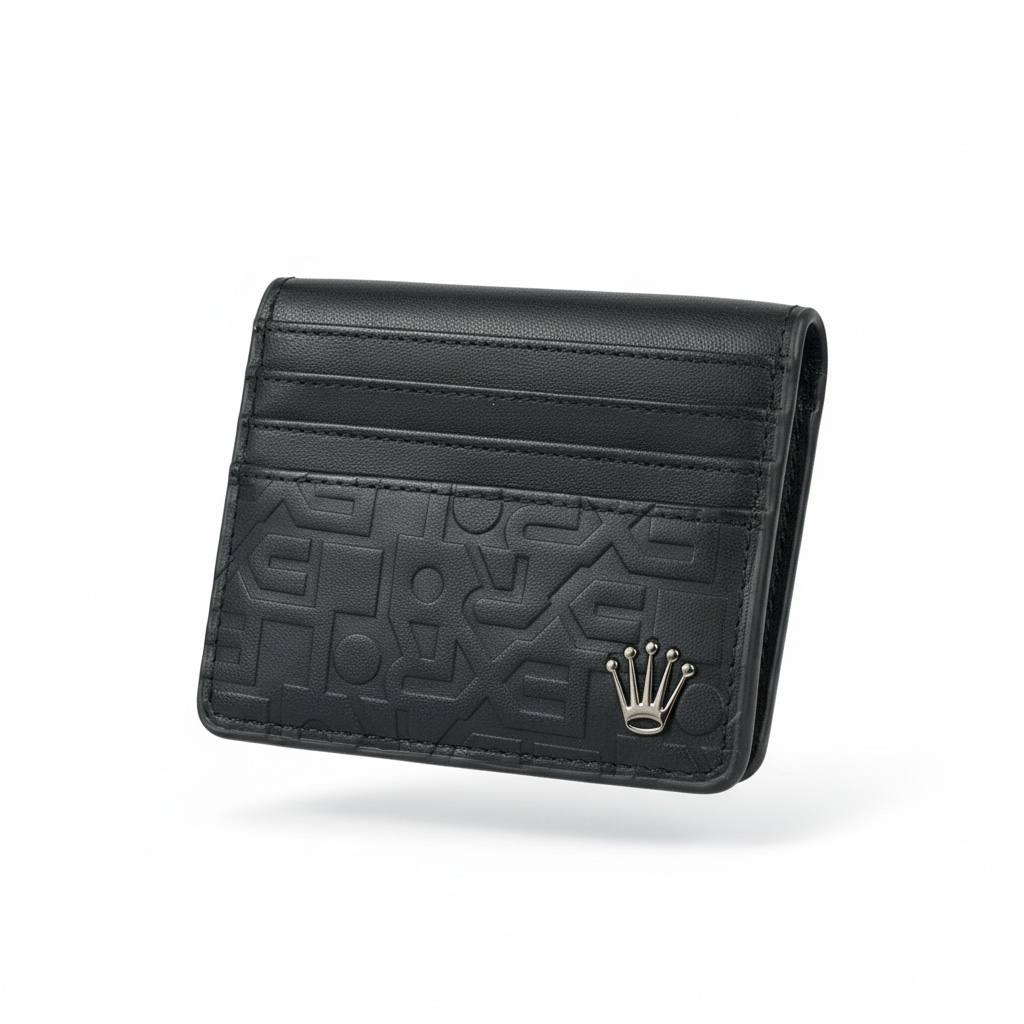 🖤👑 Rolex Embossed Leather Card Holder – Black Signature Edition