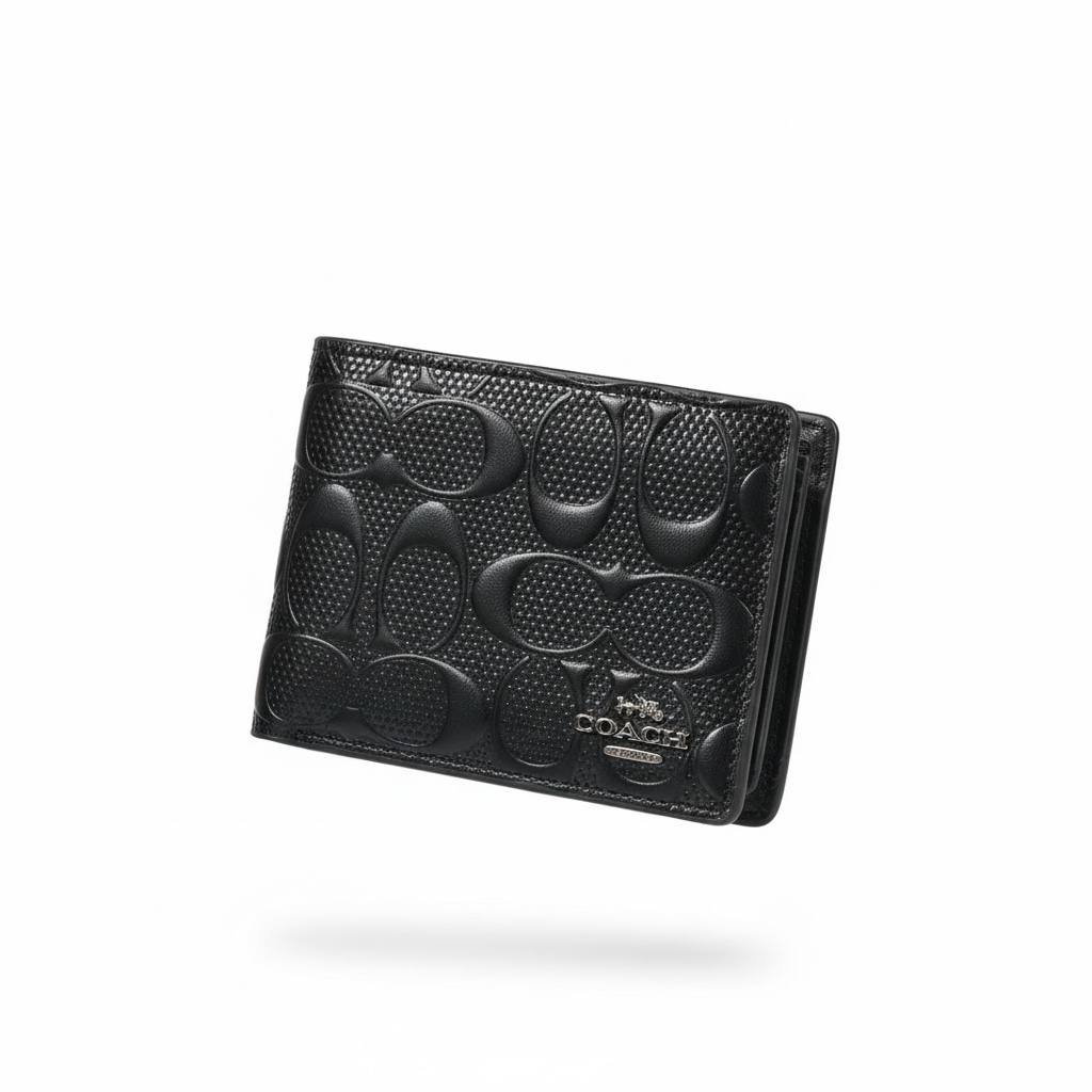 🖤✨ Coach Embossed Leather Wallet – Signature Black