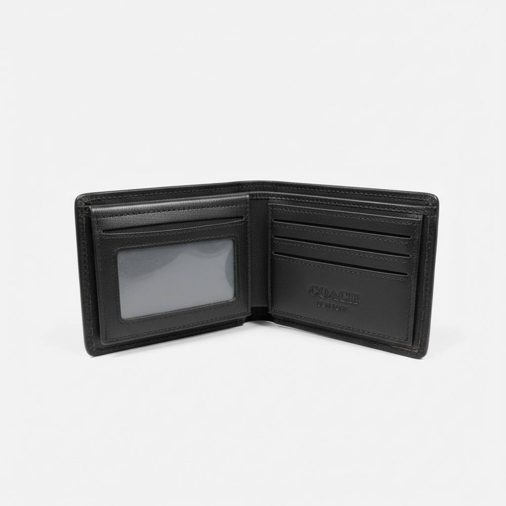 🖤✨ Coach Embossed Leather Wallet – Signature Black