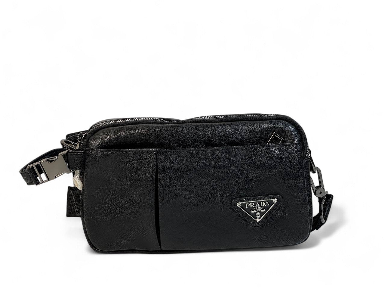 PRADA Black Leather Crossbody Bag 🖤 | Luxury Minimalist Belt Pouch for Everyday Elegance