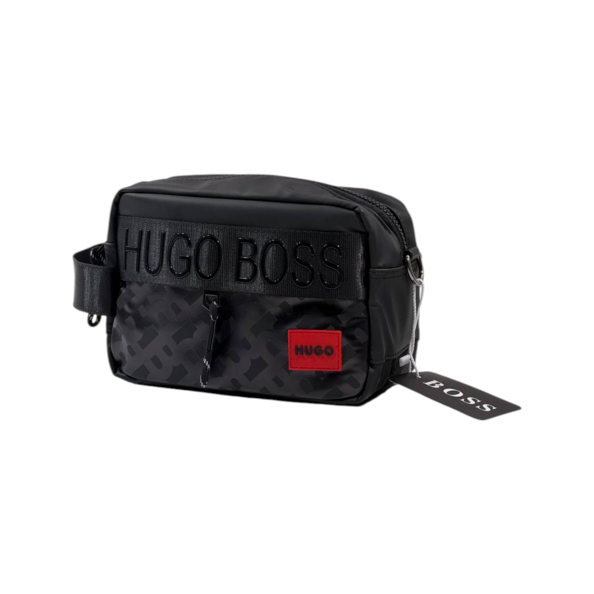 HUGO BOSS Signature Monogram Travel Pouch – Black & Red Edition 🖤🔥