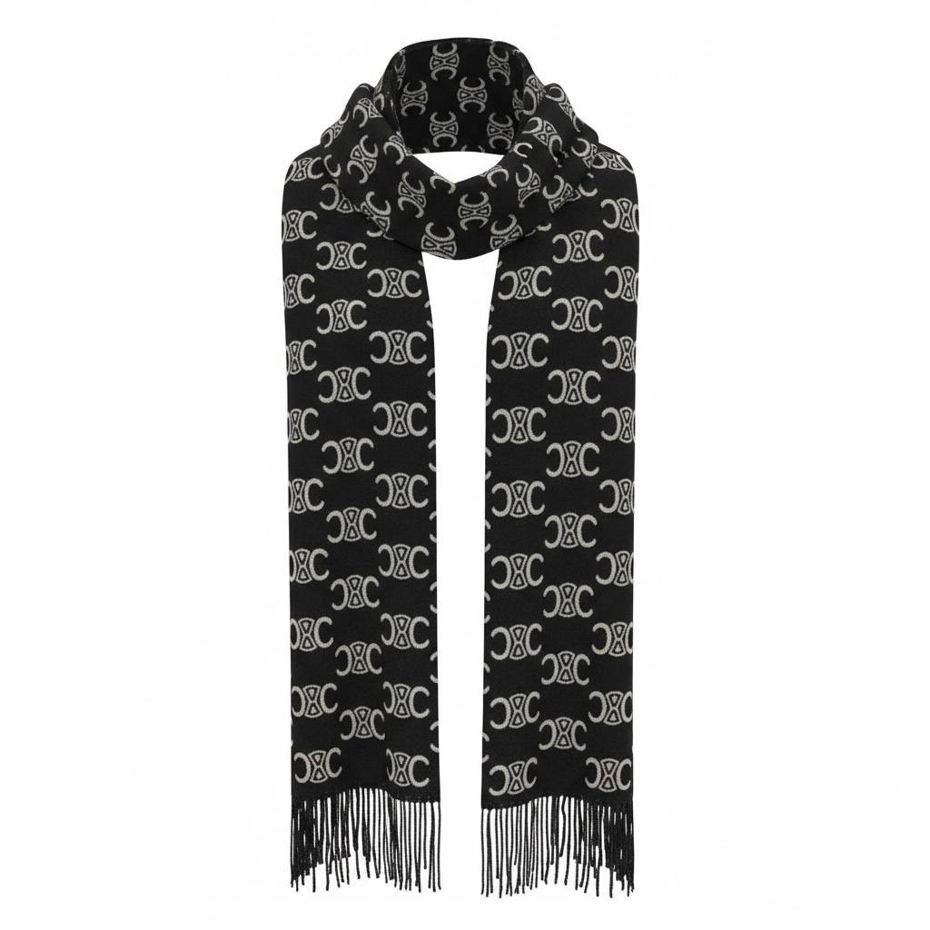 Celine Triomphe Monogram Scarf 🖤✨ | Iconic Black Luxury