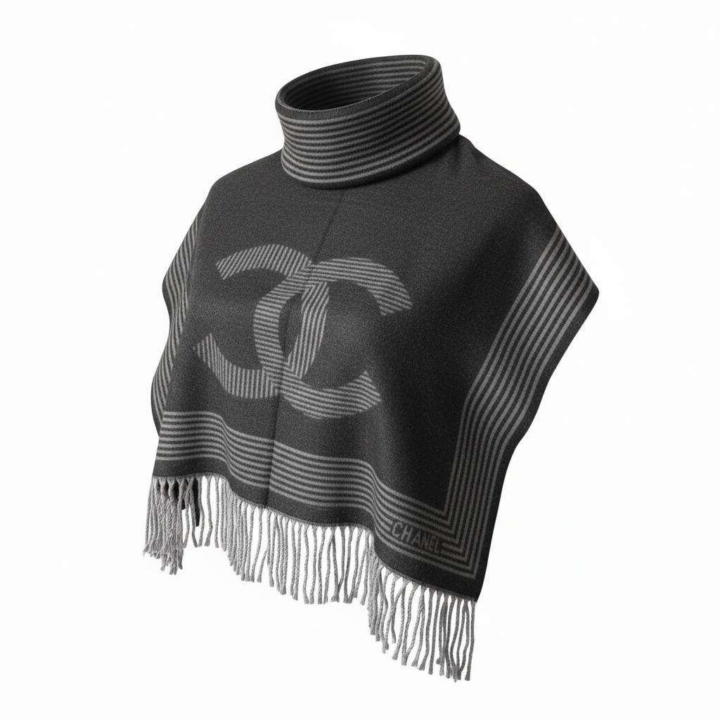 Chanel CC Logo Oversized Scarf 🖤✨ | Iconic Black & Grey Elegance