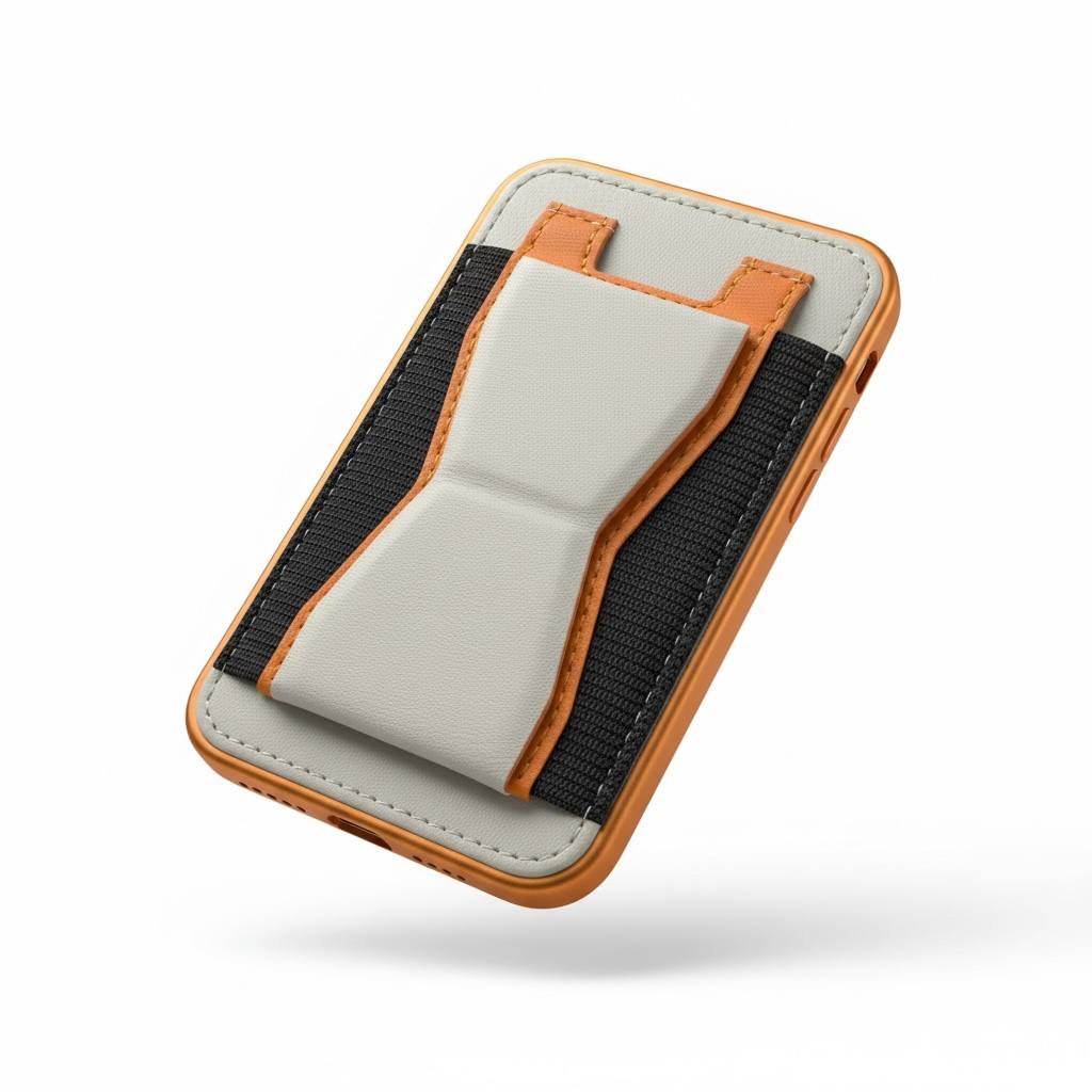 📱✨ Stick-On Phone Grip & Card Holder Stand — Slim Wallet Back Strap (Black/White/Orange) 🧡🖤