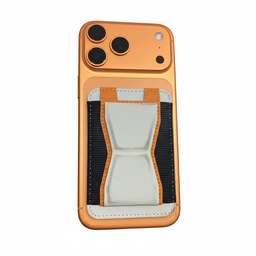 📱✨ Stick-On Phone Grip & Card Holder Stand — Slim Wallet Back Strap (Black/White/Orange) 🧡🖤