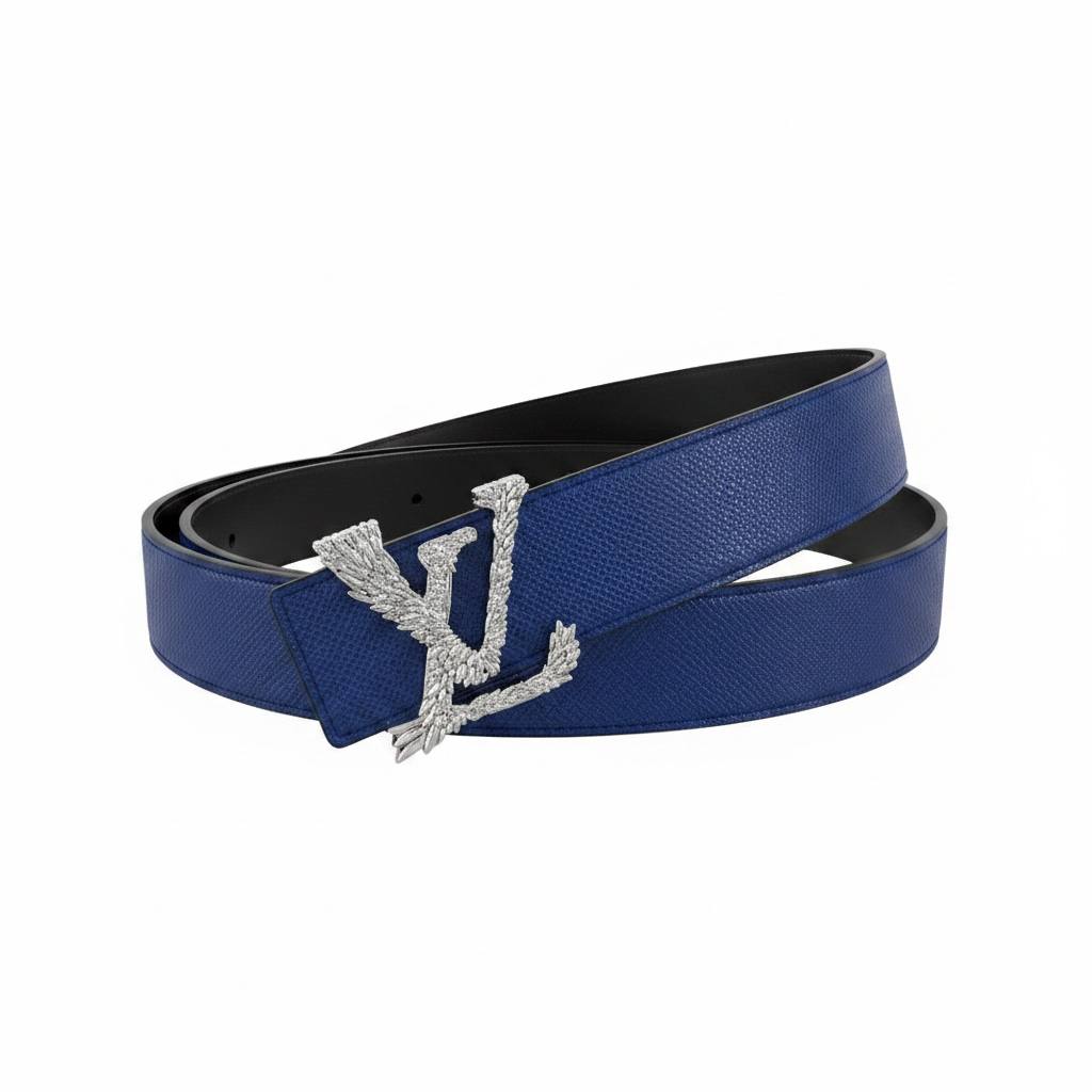 Louis Vuitton Crystal LV Initials Reversible Belt – Royal Blue Edition-120 💙✨