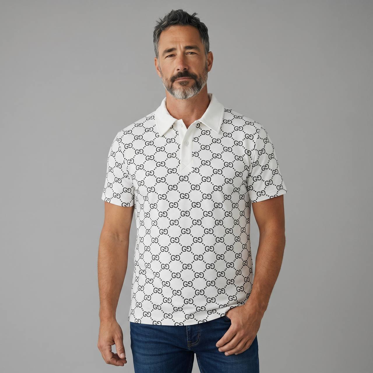 Gucci GG Monogram Polo Shirt – White Signature Edition 🤍✨