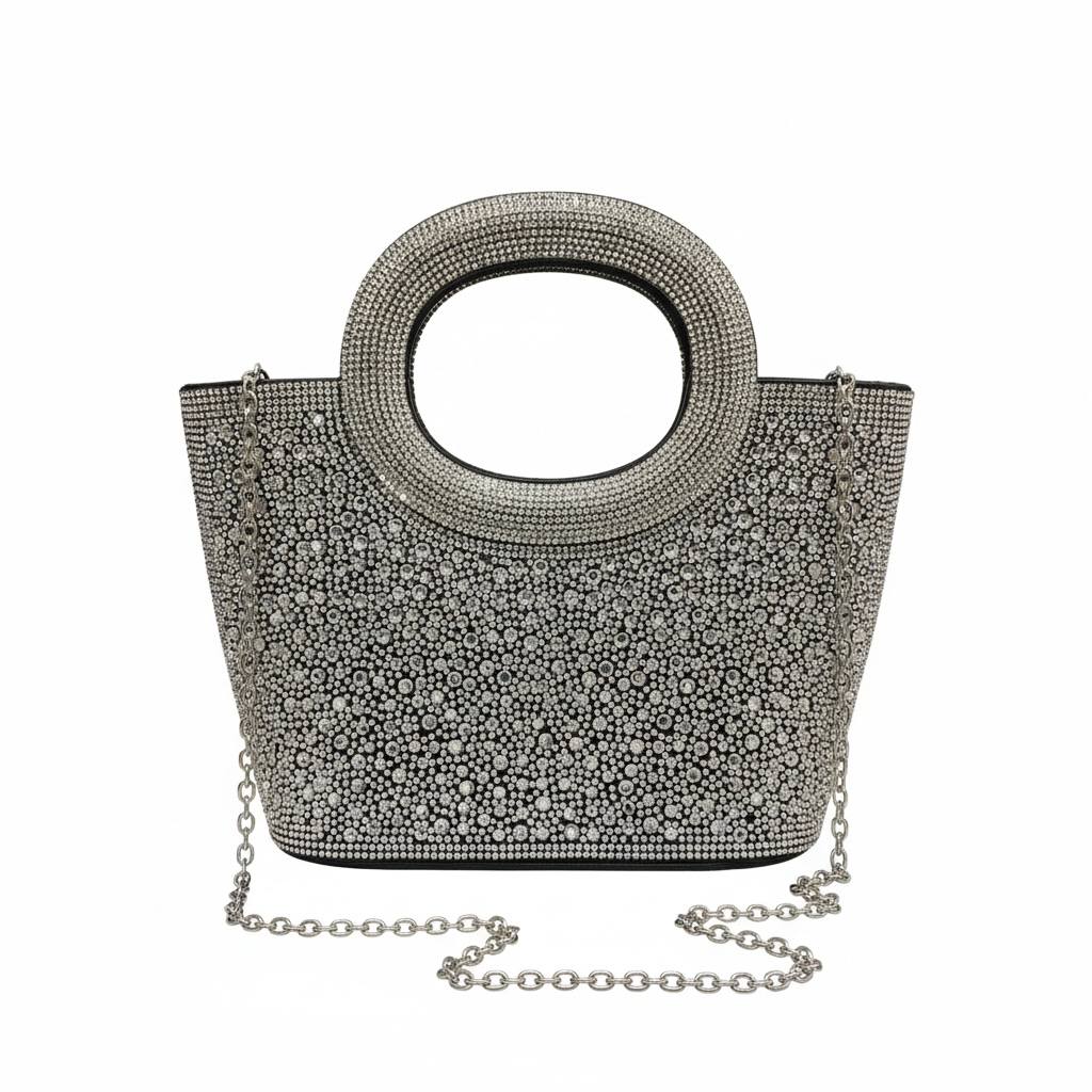Crystal Luxe Statement Tote Bag ✨🖤 | Rhinestone Evening Handbag with Chain Strap