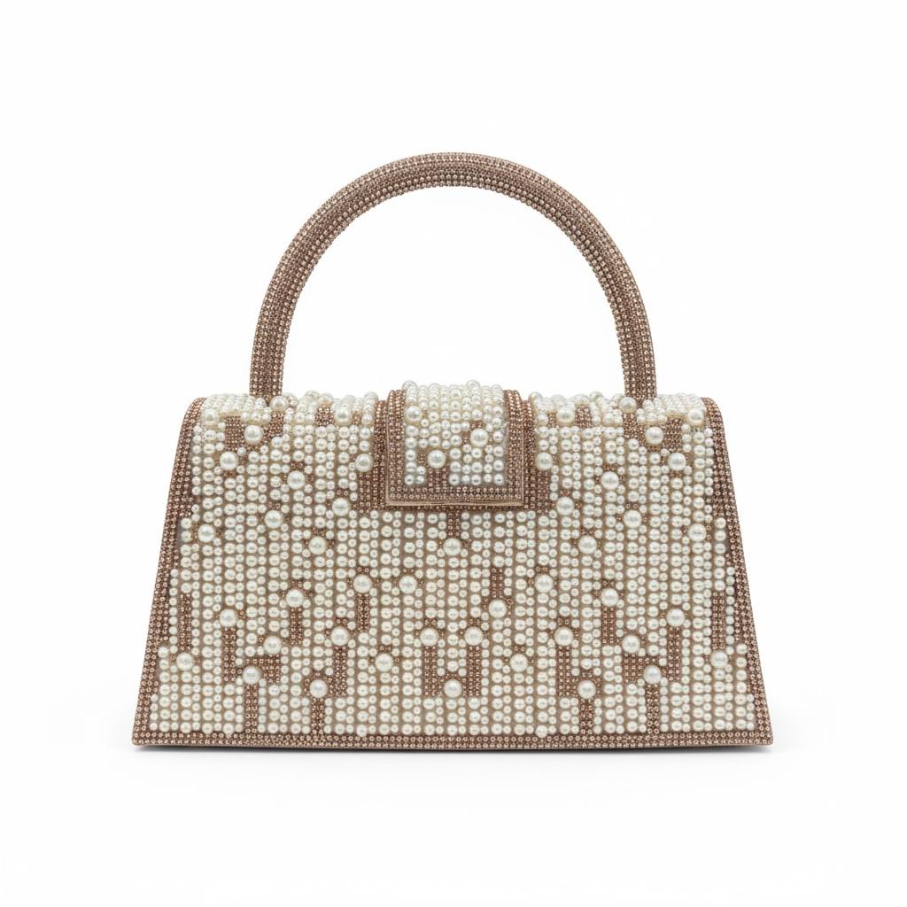 Pearl Luxe Monogram Top Handle Bag ✨🤍 | Gold Embellished Statement Handbag