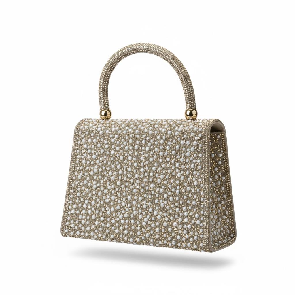 Valentino Garavani Pearl Crystal Top Handle Bag ✨🤍 | Gold Embellished Couture Evening Handbag
