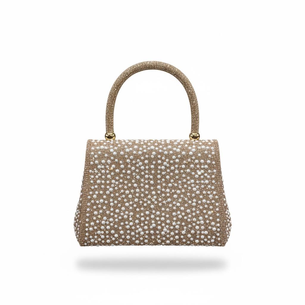 Valentino Garavani Pearl Crystal Top Handle Bag ✨🤍 | Gold Couture Evening Handbag