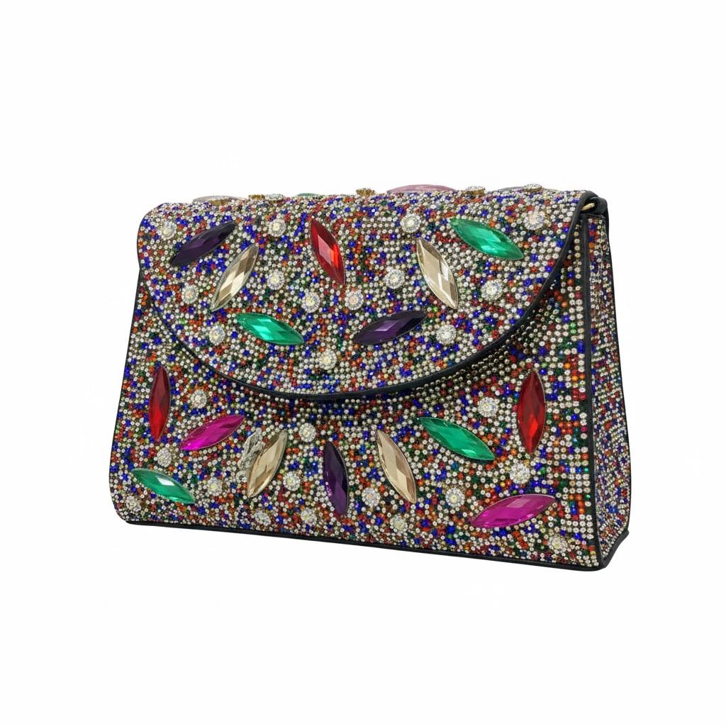 Rainbow Jewel Crystal Clutch ✨🌈 | Multicolor Embellished Statement Evening Bag