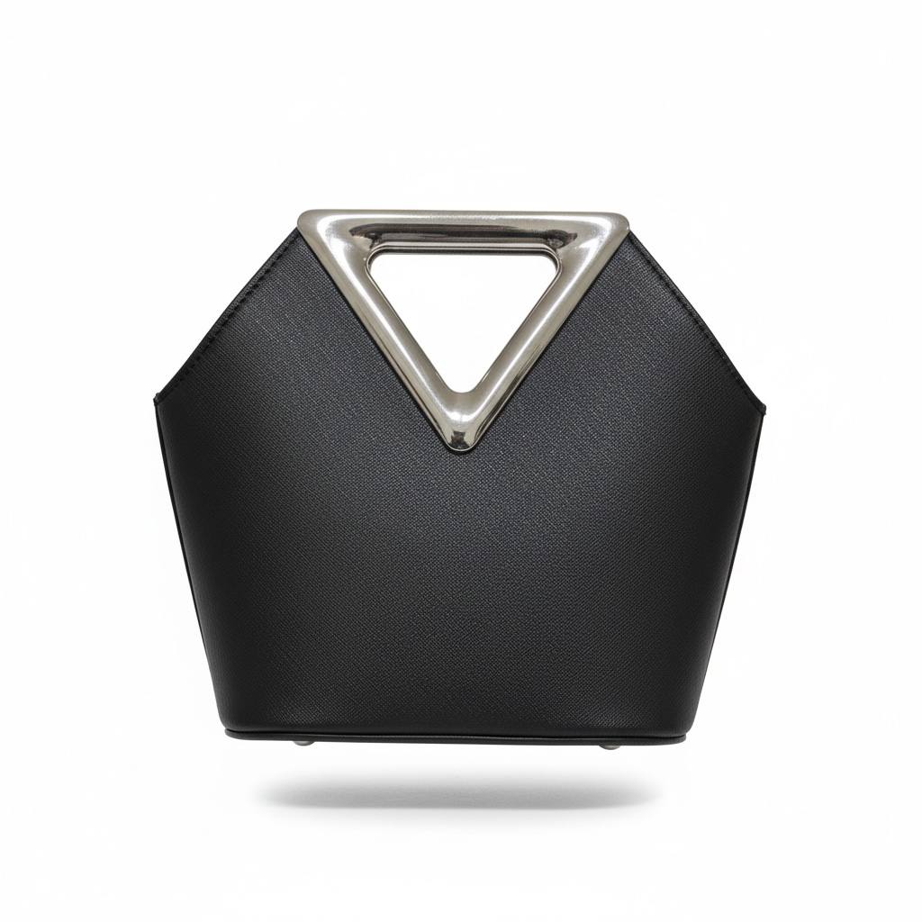 Midnight Prism Crystal Handbag ✨🖤 | Geometric Metallic Handle Statement Bag