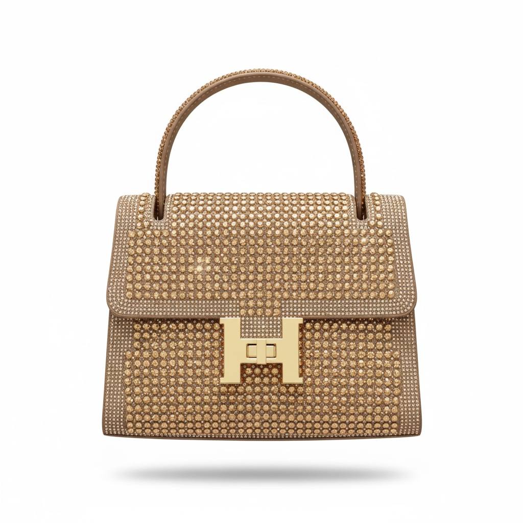 Hermès-Inspired Gold Crystal Top Handle Handbag ✨👑 | Luxury Evening Statement Bag