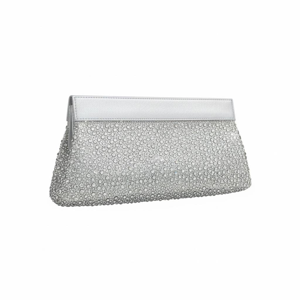 Silver Diamond Clasp Crystal Clutch ✨🤍 | Luxury Evening Sparkle Bag