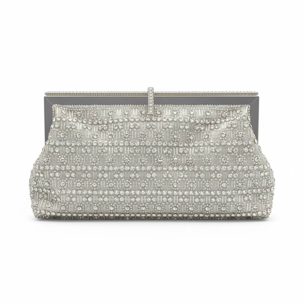 Silver Royale Crystal Clutch ✨🤍 | Embellished Statement Evening Bag