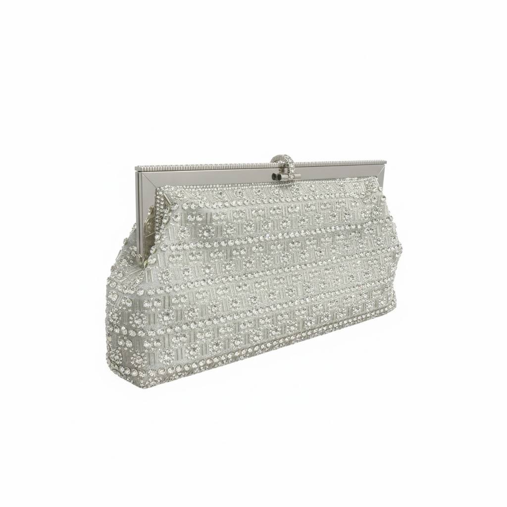 Silver Royale Crystal Clutch ✨🤍 | Embellished Statement Evening Bag