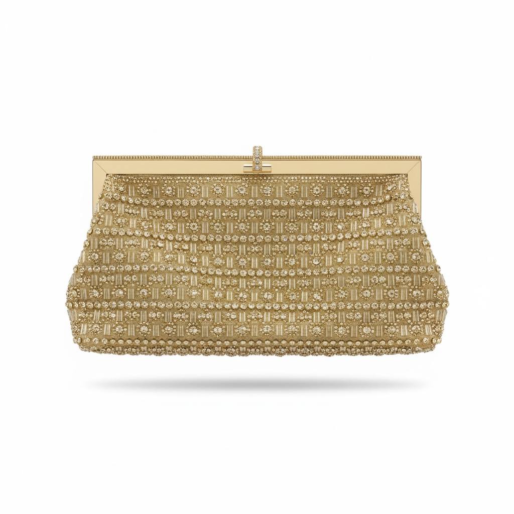 Golden Royale Crystal Clutch ✨👑 | Luxe Embellished Evening Bag