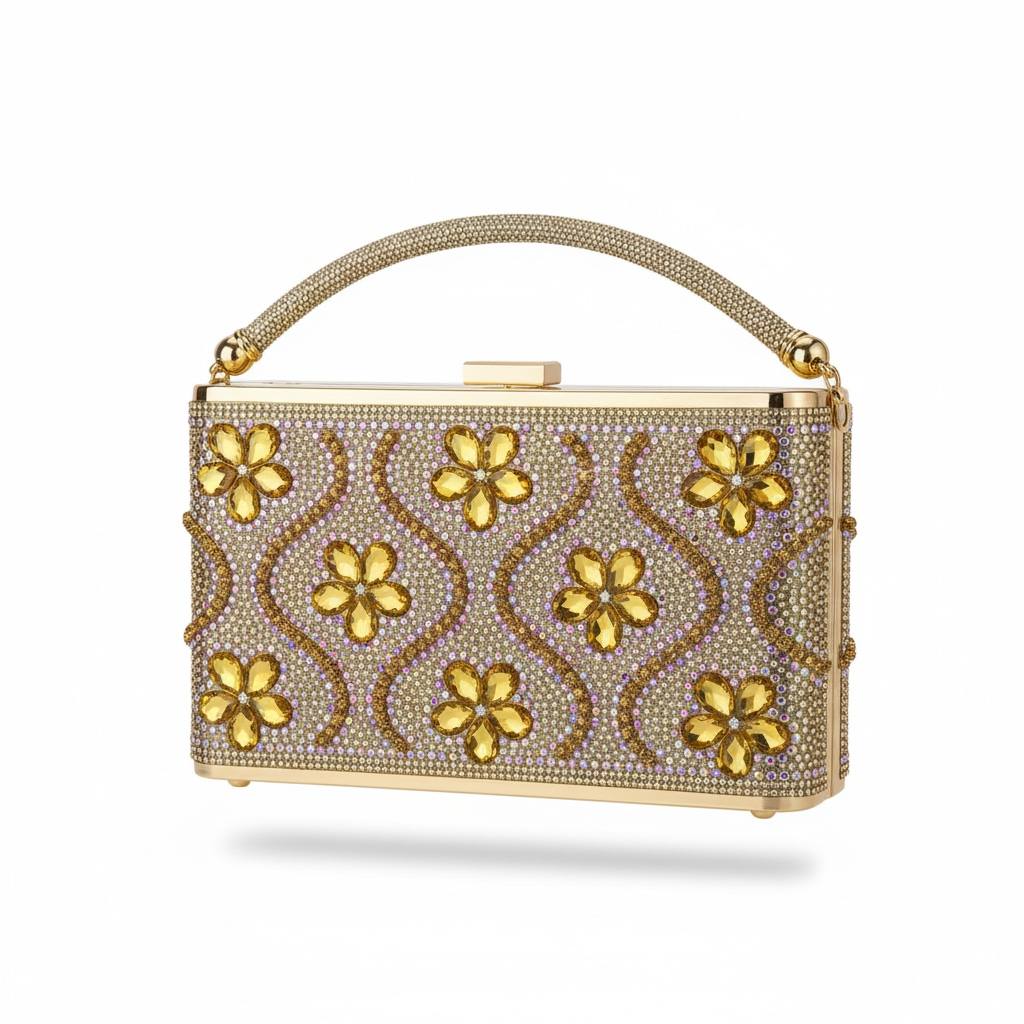 Golden Blossom Crystal Clutch 🌼✨ | Luxury Floral Evening Bag