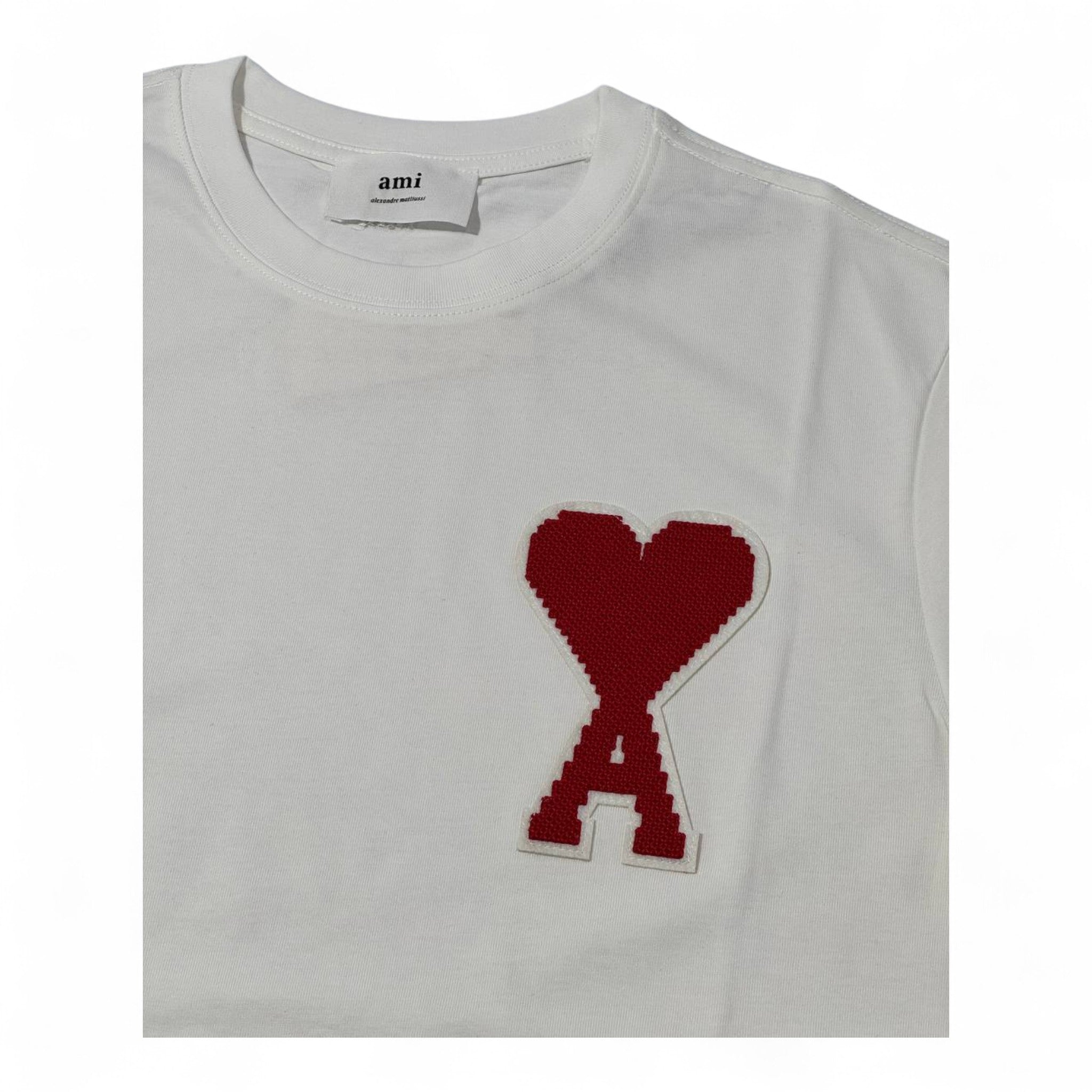 🤍 AMI Paris “Ami de Coeur” Tee – White with Red Heart Patch ❤️🇫🇷