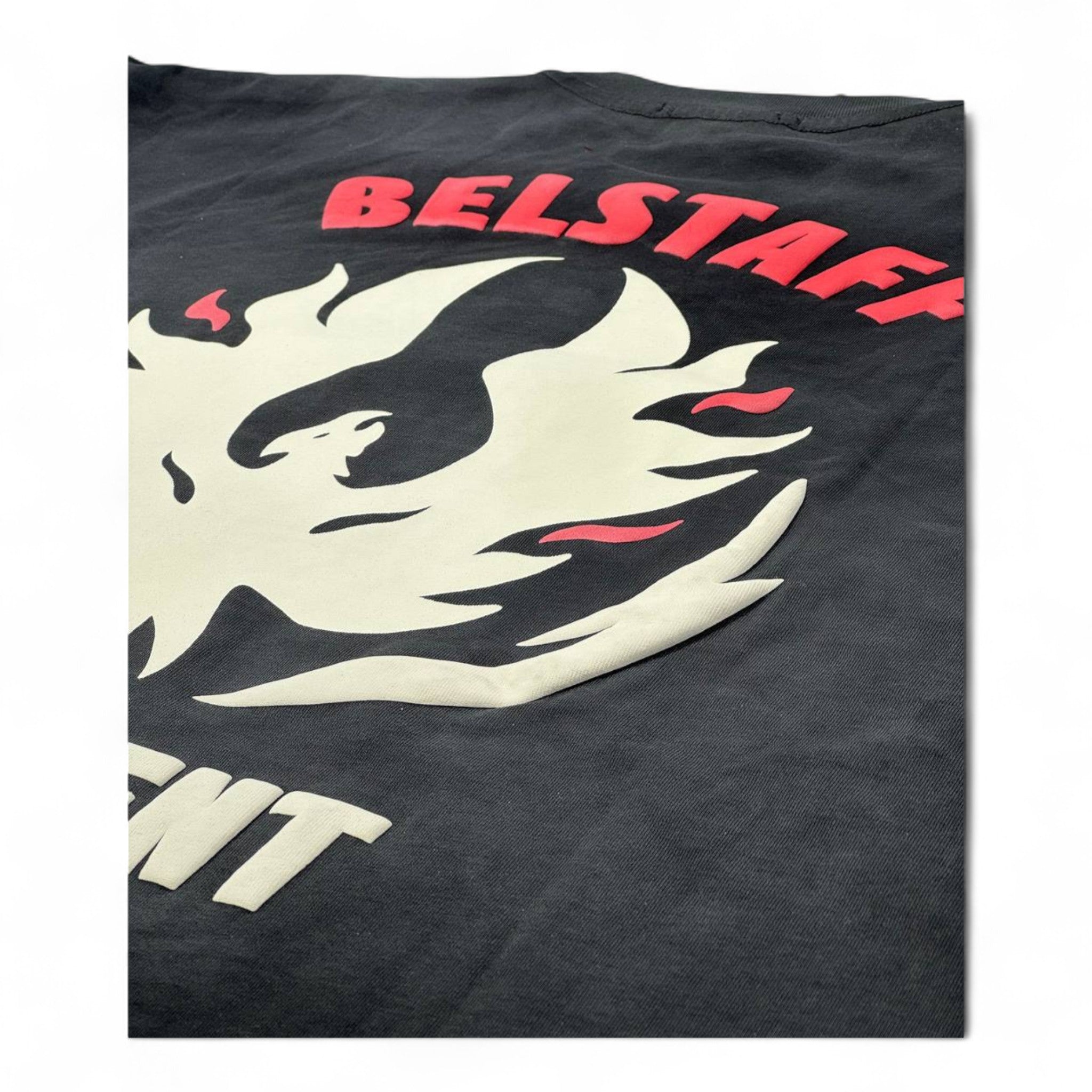 🔥 Represent x Belstaff “R Flames” Tee – Washed Black Collab Edition 🖤🔥
