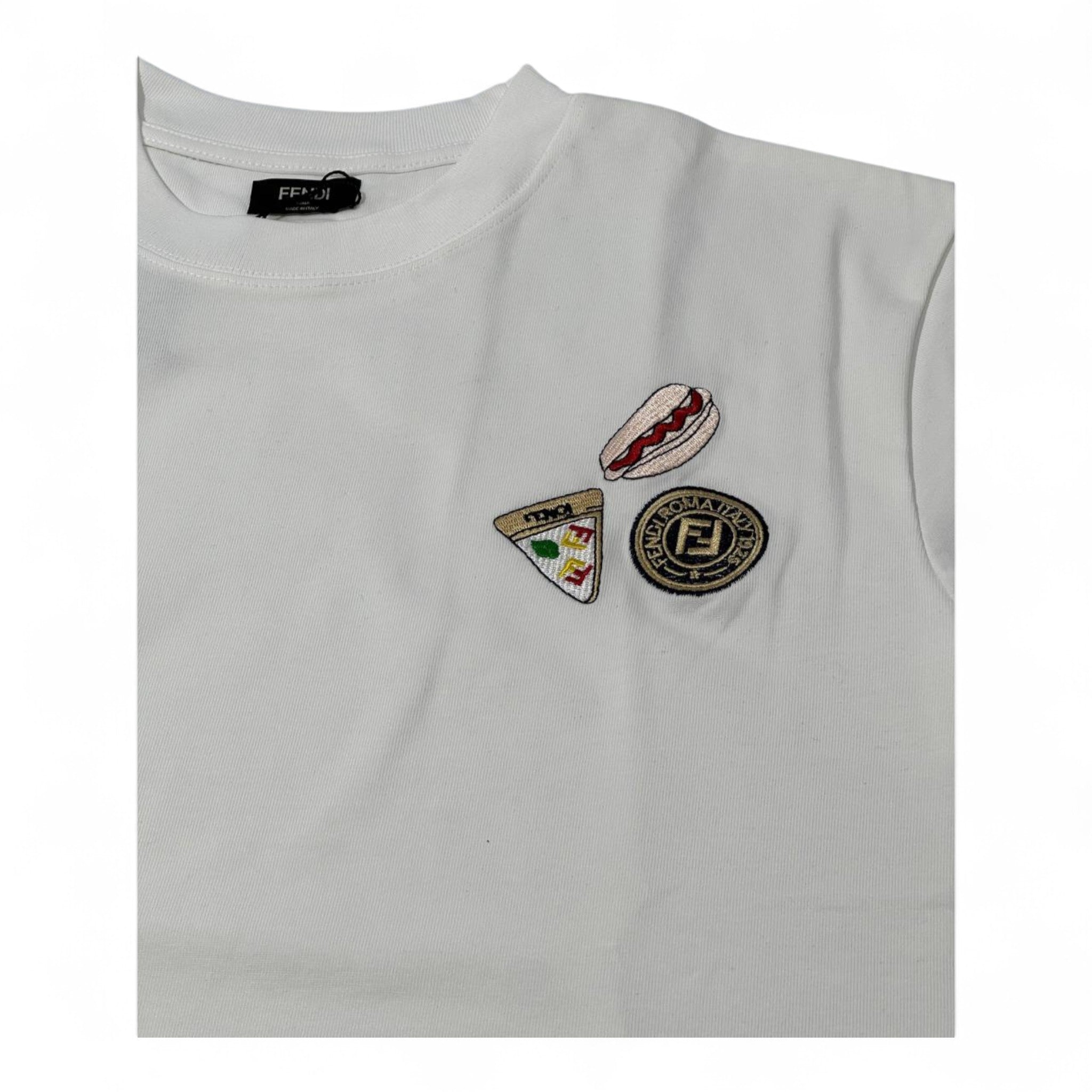 🤍 Fendi Mini Patch Icon Tee – White Edition 🎯🍕🧵