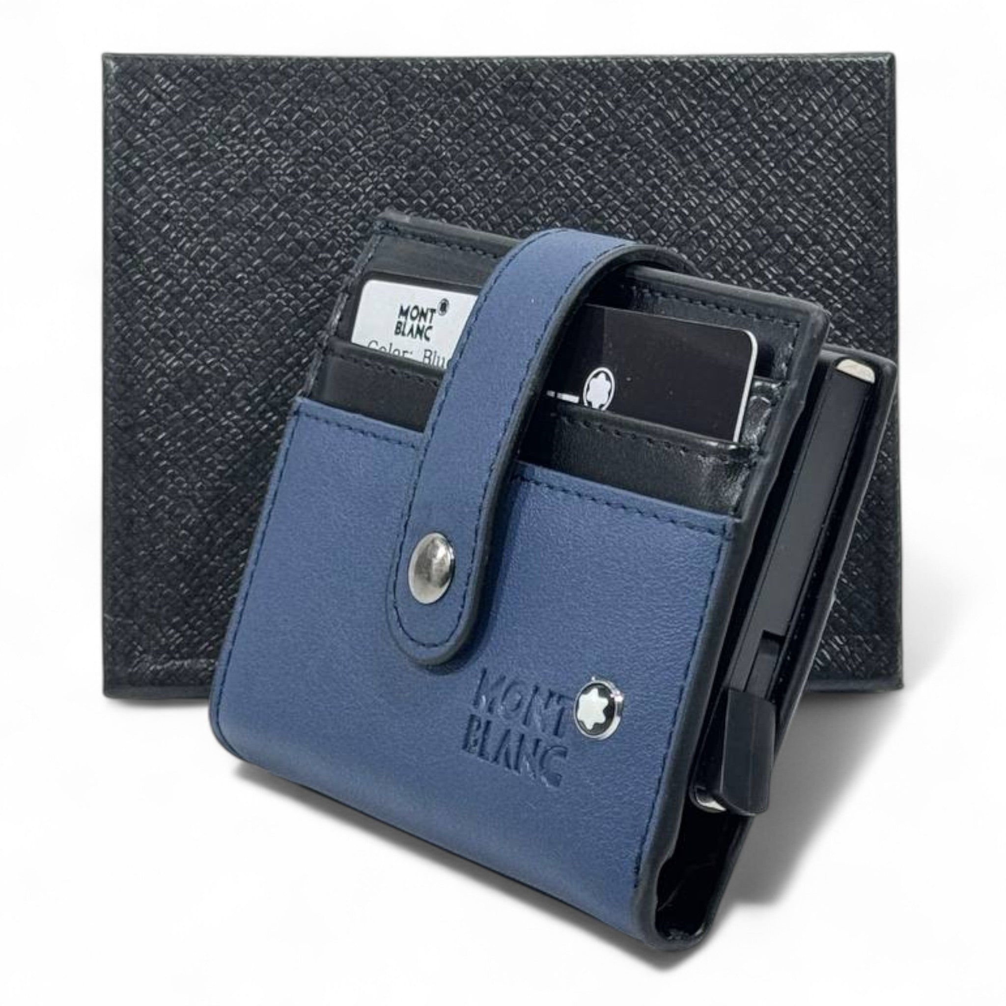 💙 Montblanc Blue Leather Wallet – Smart Design, Timeless Sophistication