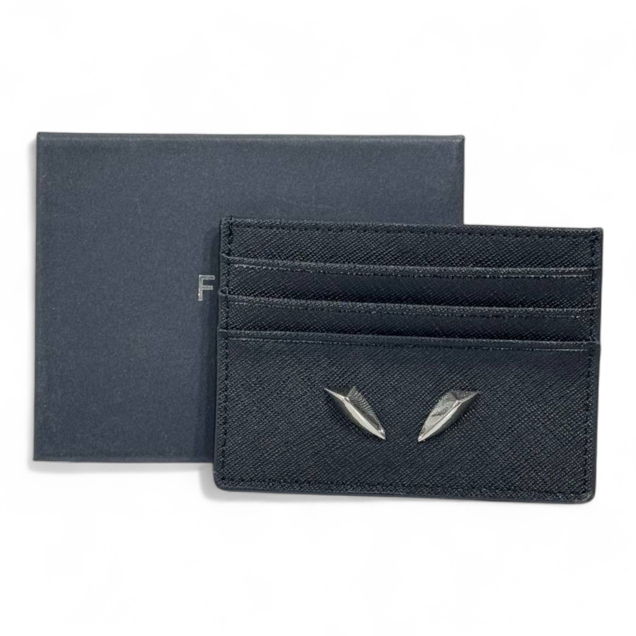 🖤 Fendi Monster Eyes Black Leather Card Holder – Bold Luxury in Every Detail