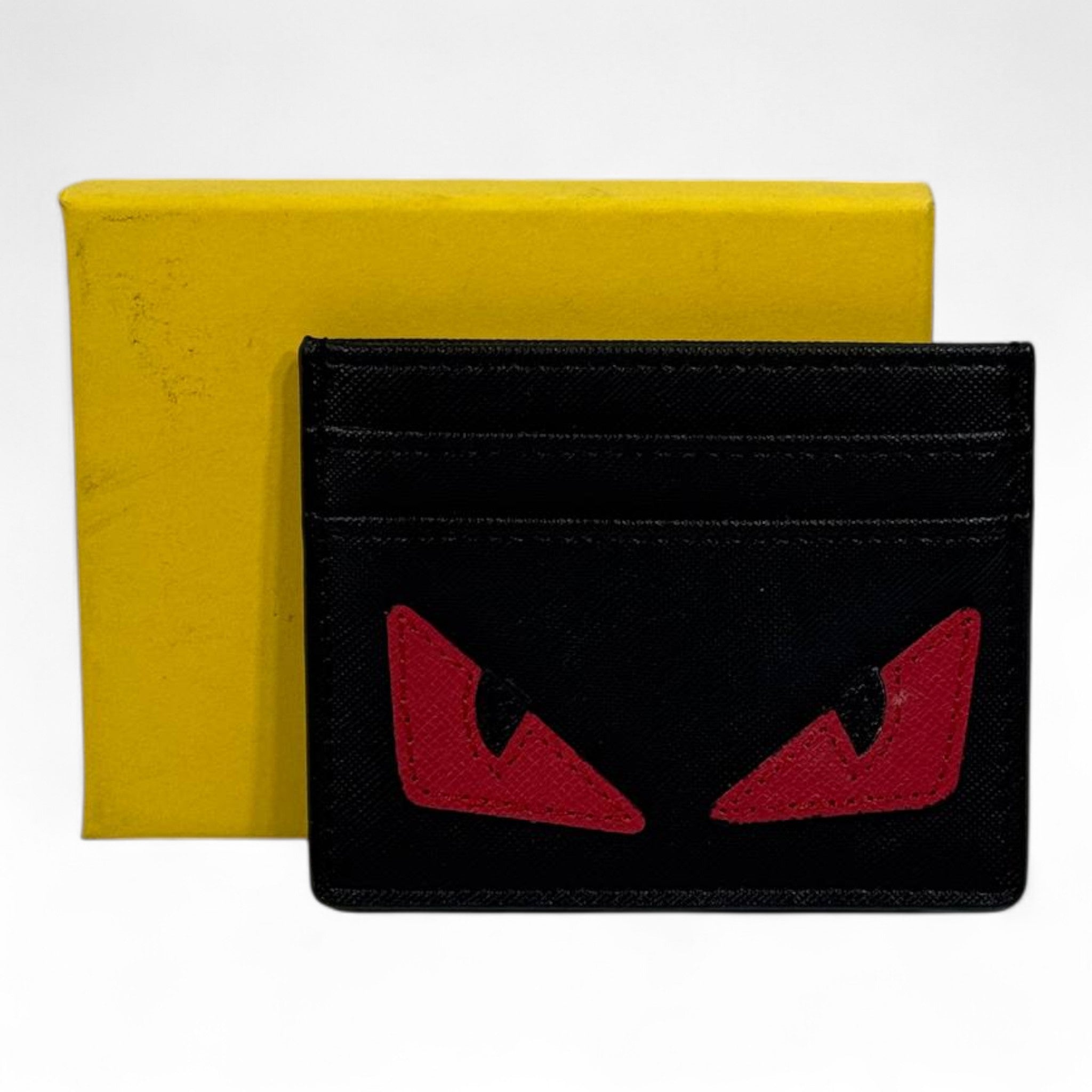 🔥 Fendi Monster Eyes Black & Red Leather Card Holder – Bold Luxury Statement