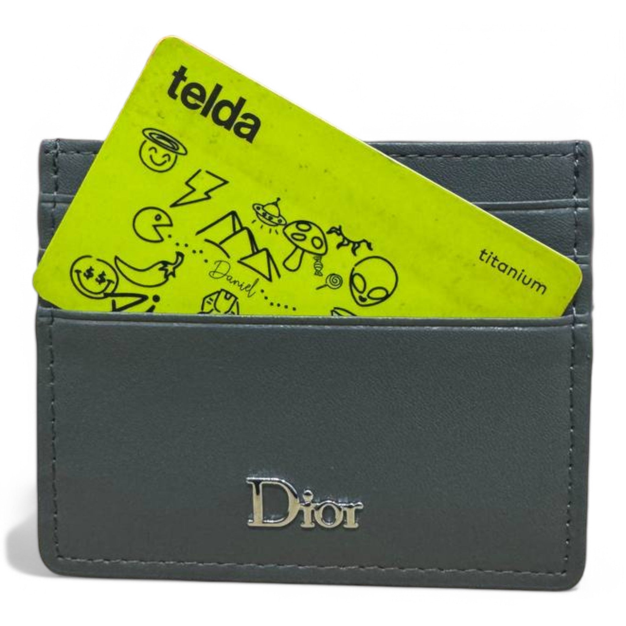Dior gray Leather Cardholder