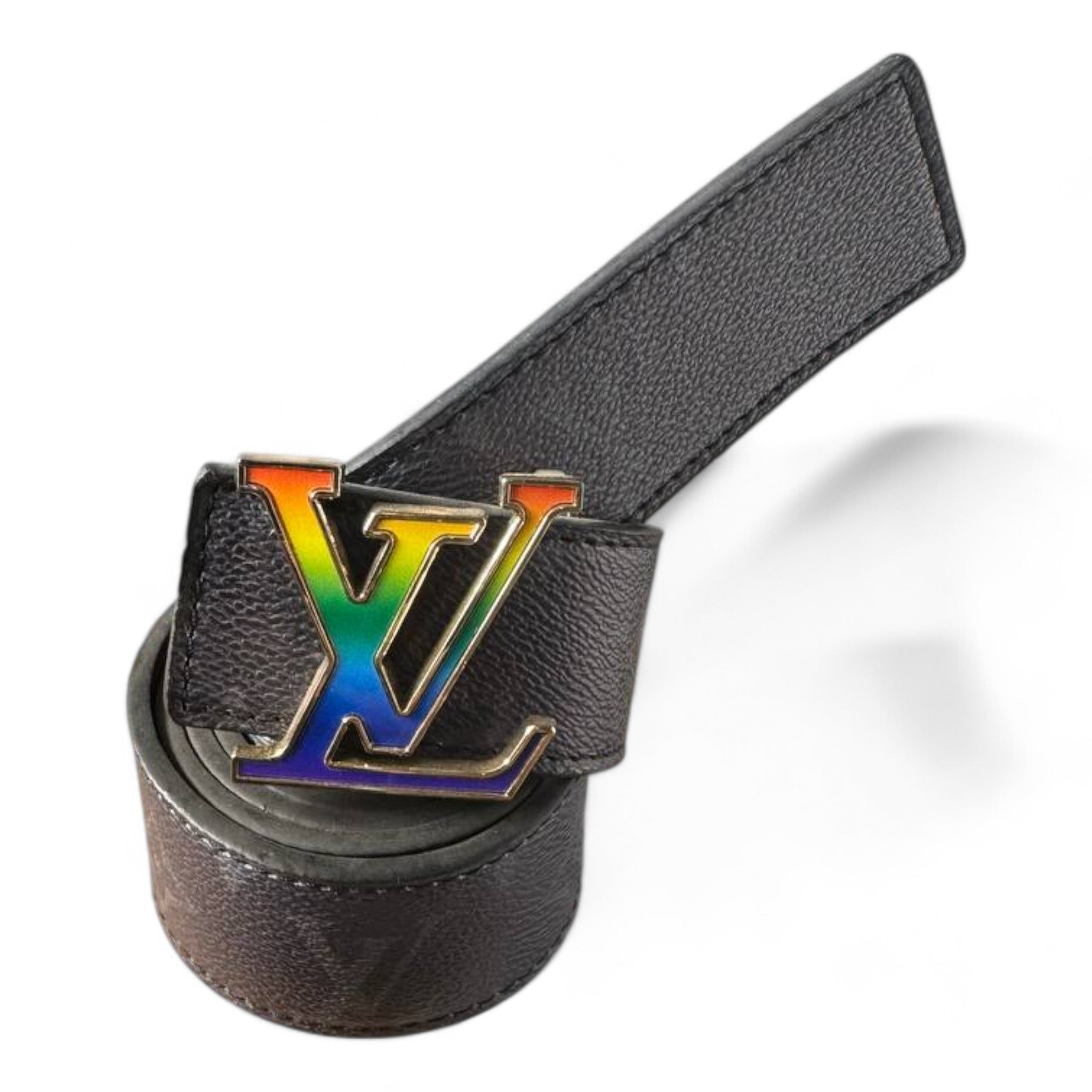 Louis Vuitton Black Leather Belt with Rainbow Logo