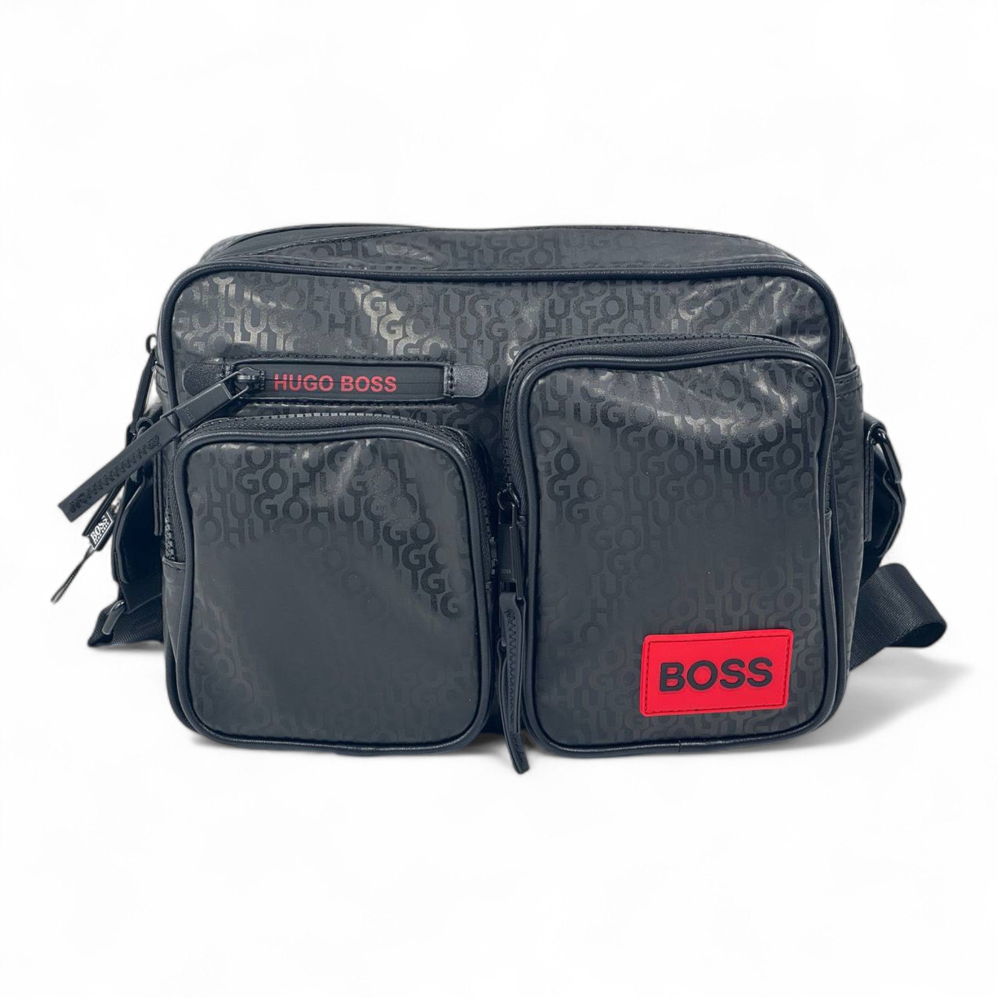 HUGO BOSS Monogram Crossbody Bag – Black & Red Edition 🔥 | Luxury Street Style