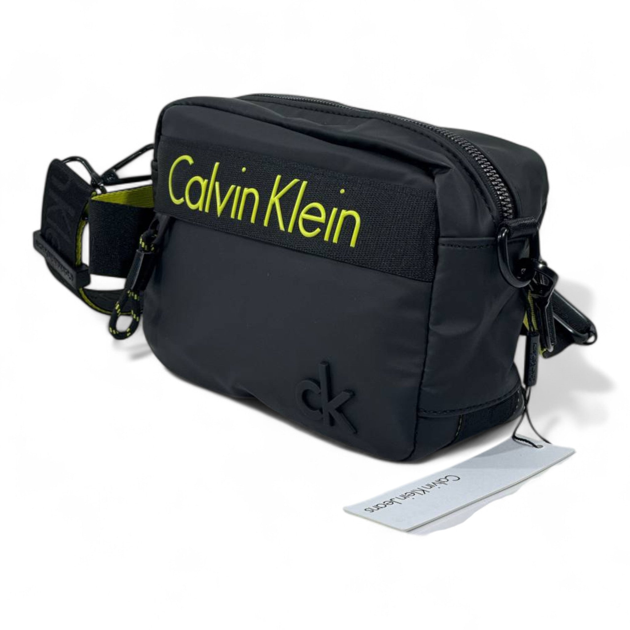 Calvin Klein Bold Crossbody Bag – Black & Neon Accent ⚡ | Modern Street Style Essential