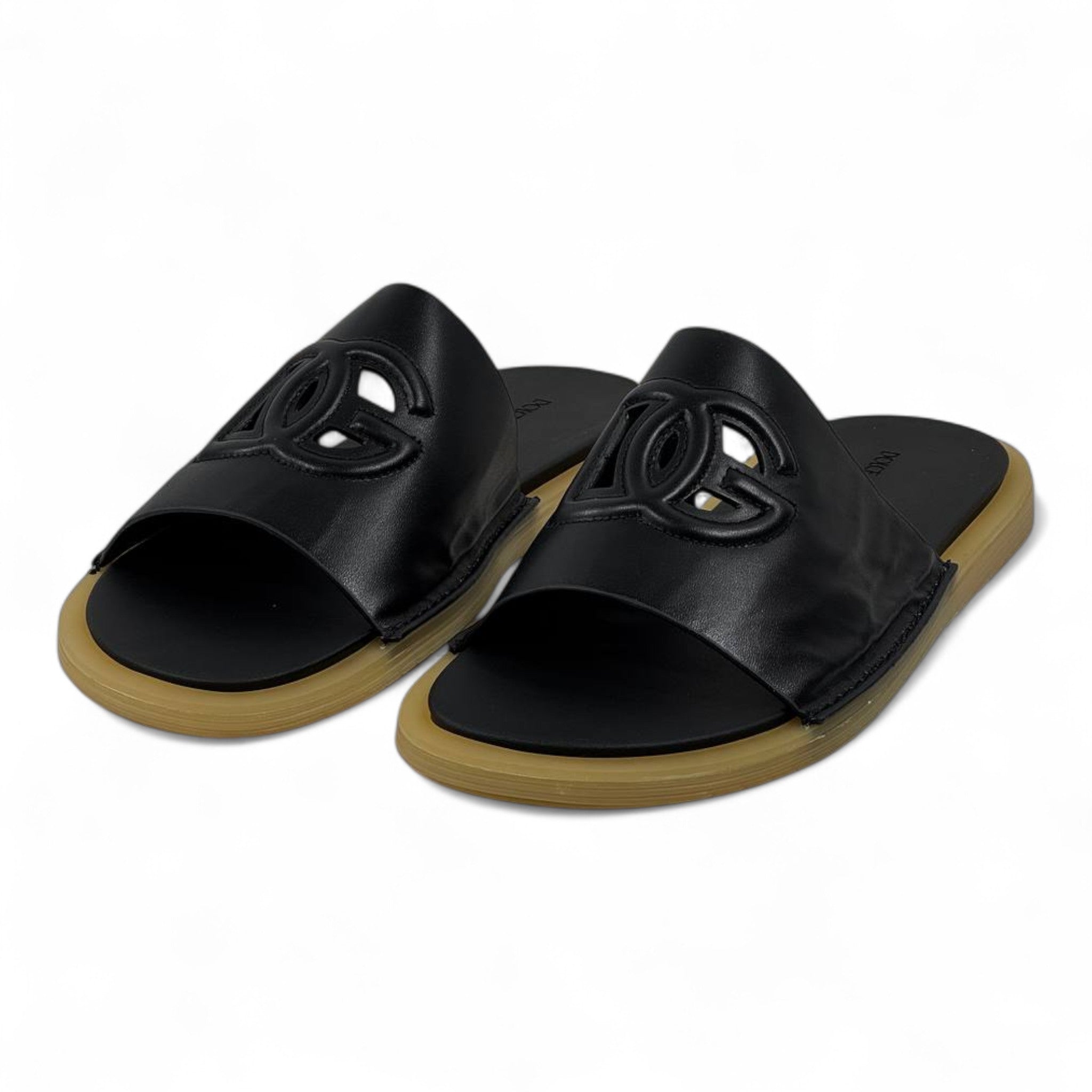 Dolce & Gabbana Signature Leather Slides – Black & Caramel Edition 🖤 | Luxury Summer Essential