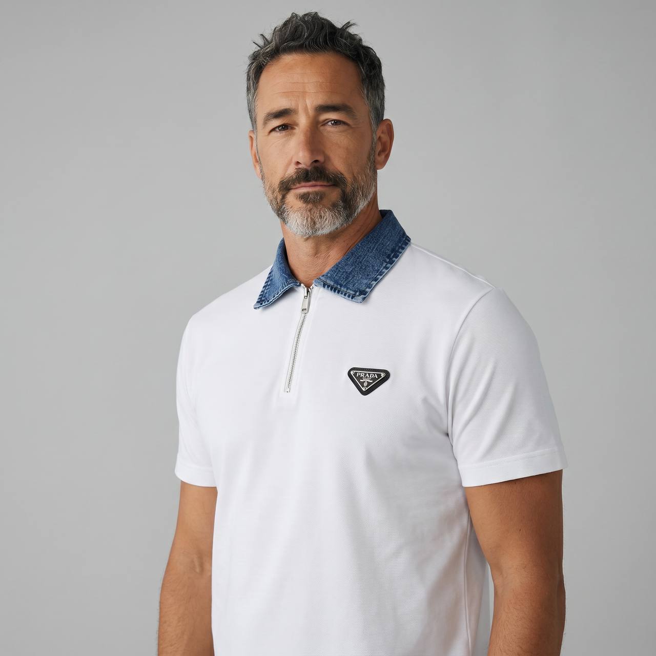 Prada Milano Denim Collar Zip Polo 🤍👖